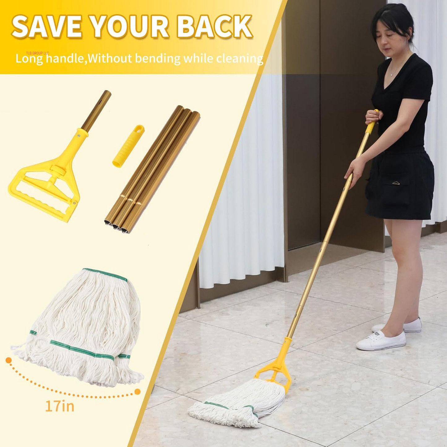 Commercial Mop Bucket with Side-Press Wringer for Floor Cleaning, 35 Quarts, Yellow, Including One Commercial Mop
