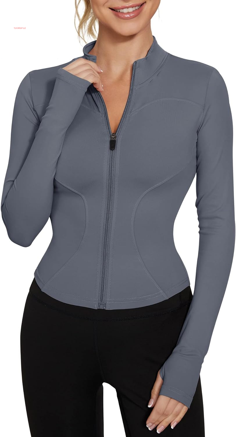 Women'S Workout Jacket Lightweight Zip up Yoga Jacket Cropped Athletic Slim Fit Tops