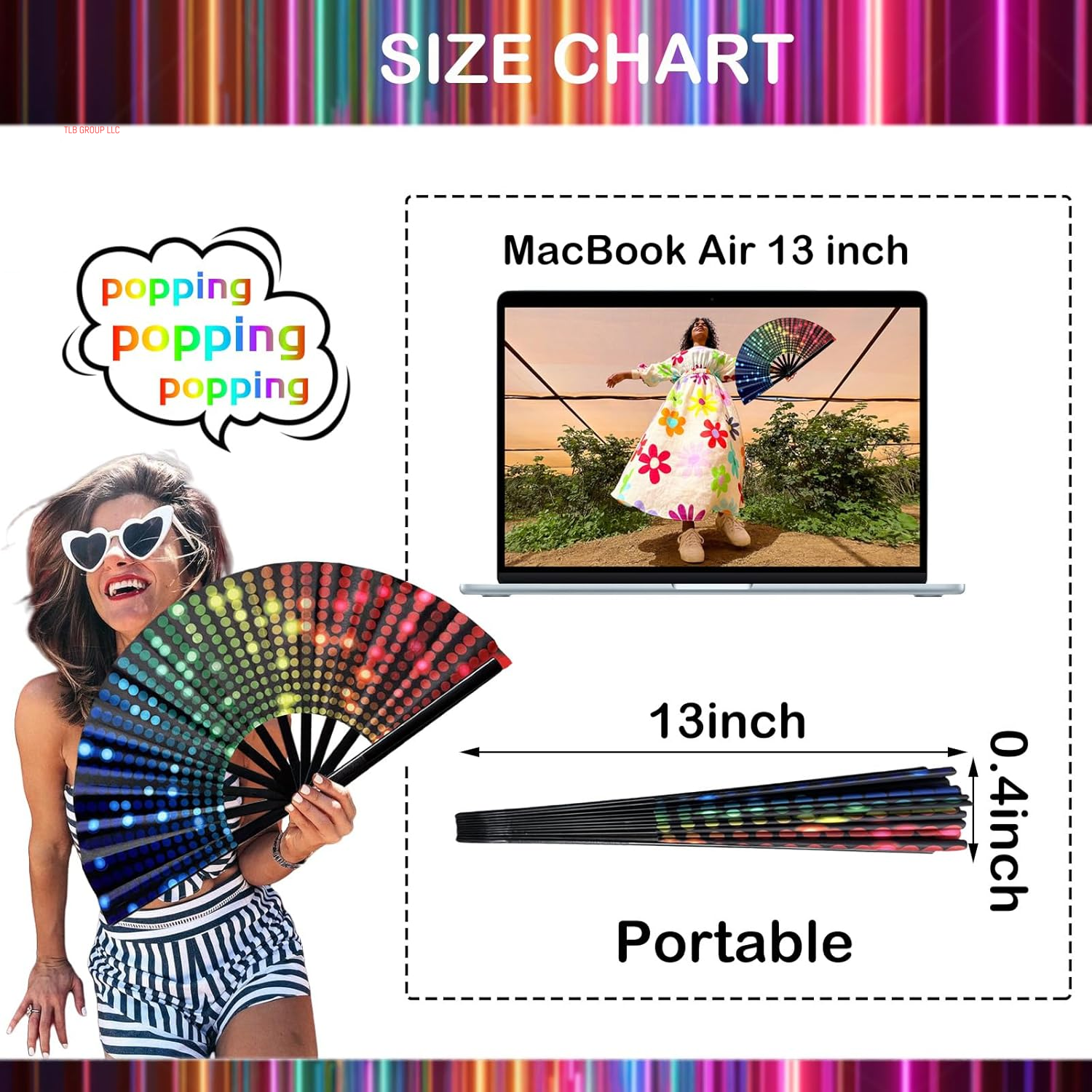 13 Inch Large Folding Fan-Hand Fan Popping Fan for Line Dancing Clacking Fans for Boots on the Ground Dance,Party,Outdoor,Decoration (Party Lights)