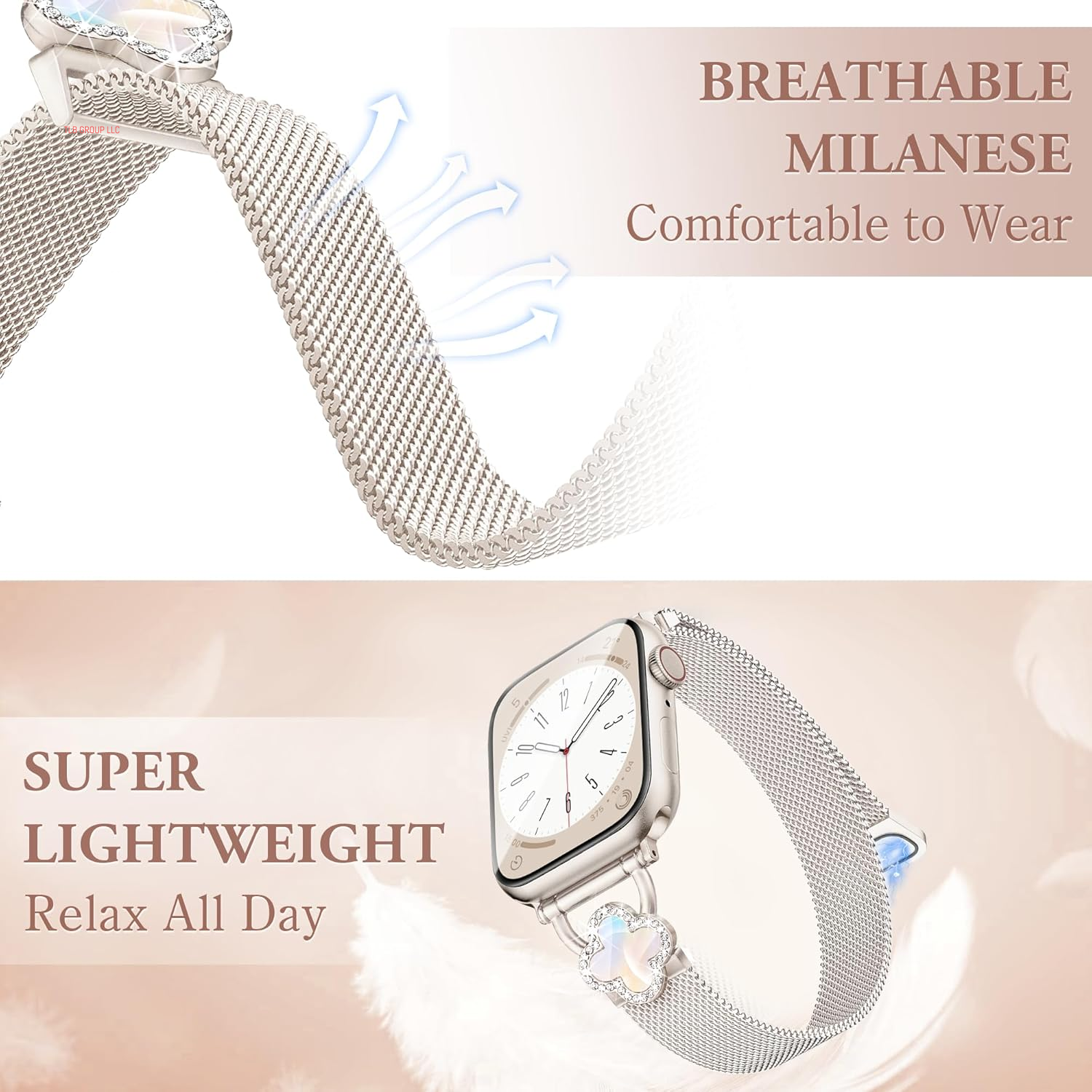 Thin Clover Magnetic Band for Apple Watch Bands for Women 46Mm 45Mm 44Mm 42Mm 49Mm, Slim Cute Bling Metal Milanese Iwatch Bands for Iphone Watch Series 10 9 8 7 6 5 4 3 2 1 SE Ultra-Starlight