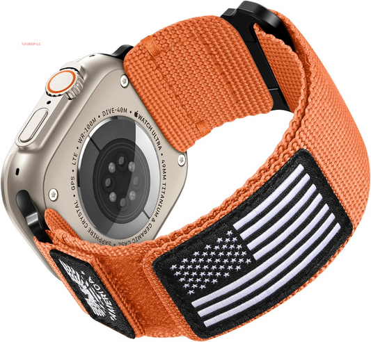 Nylon Bands Compatible with Apple Watch Band 49Mm 46Mm 44Mm 45Mm 42Mm(S3/2/1), Adjustable Breathable Rugged Durable Strap for Iwatch Bands Men Series 10/9/8/7/6/5/4 SE Ultra, Orange, Large