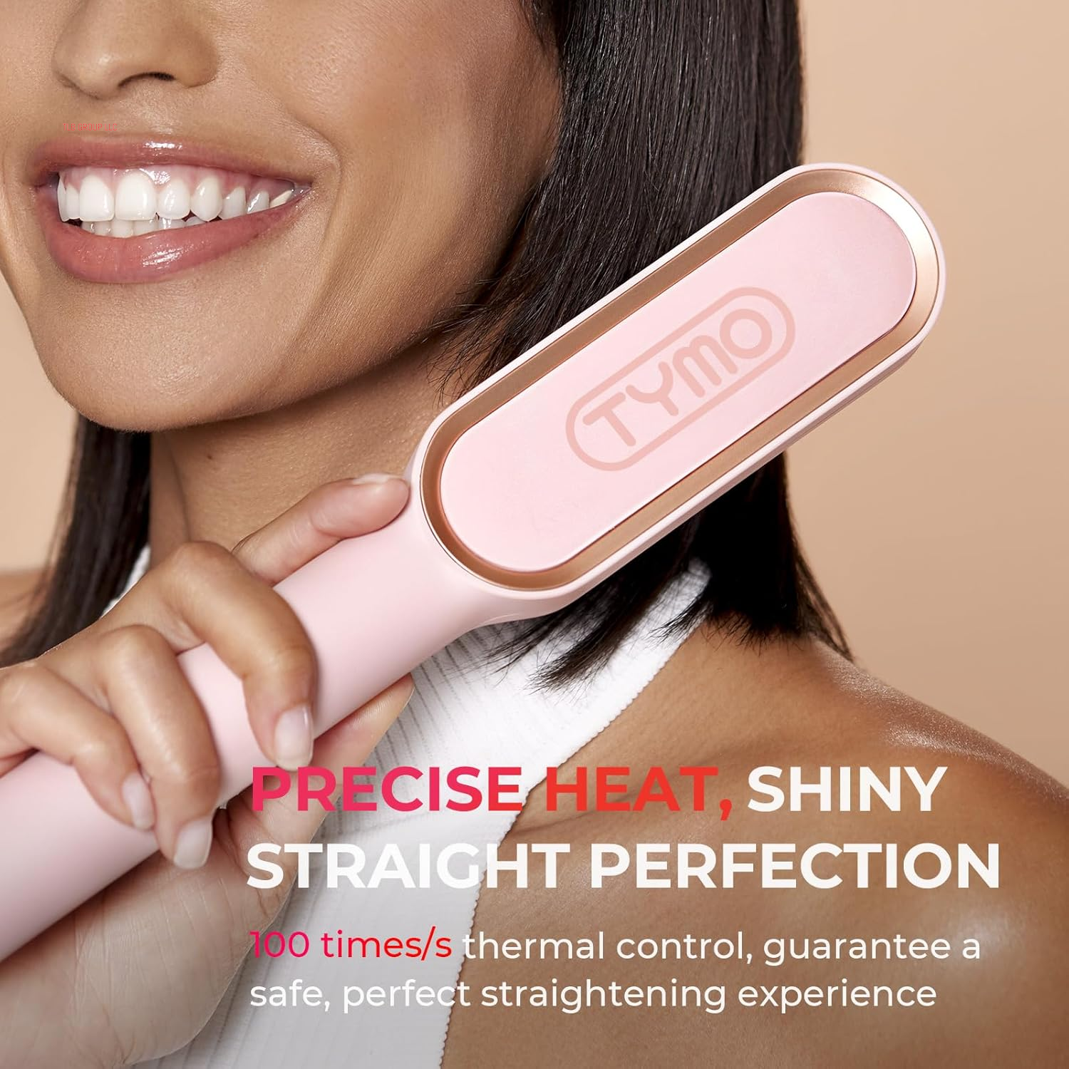 Ring Hair Straightener Brush – Hair Straightening Iron with Built-In Comb, 20S Fast Heating & 5 Temp Settings & Anti-Scald, Perfect for Professional Salon at Home, Sakura Pink