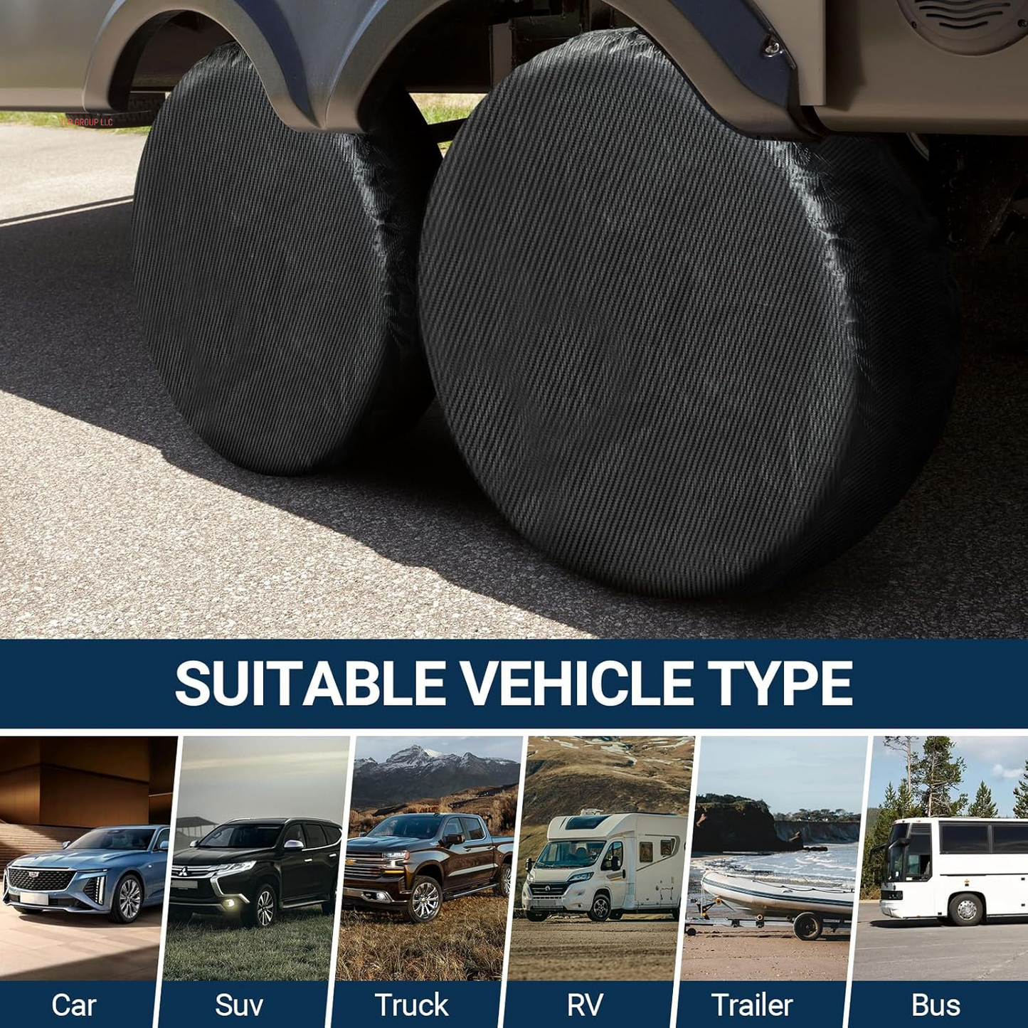 Tire Covers 4 Pack, Tough Tire Wheel Protector for Truck, SUV, Trailer, Camper, RV, Carbon Fiber Spare Tire Cover Sun Rain Snow Protector, Universal Fits Tire Diameters 24-26.5 Inches, Black