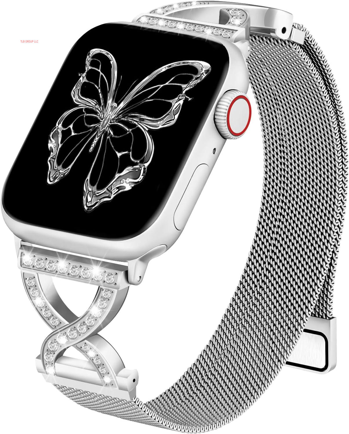 Metal Magnetic Band Compatible with Apple Watch 46Mm 42Mm 44Mm 45Mm 49Mm 38Mm 40Mm 41Mm, Stainless Steel Dressy Mesh Loop Strap with X-Shape Diamond Women