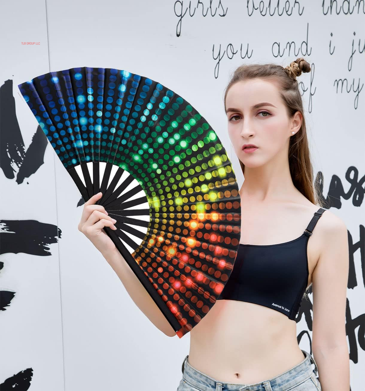 Large Folding Hand Rave Fan Popping Fan for Line Dancing Clacking Fans for Boots on the Ground Dance,Party,Decoration,Festival (DJ Lighting)