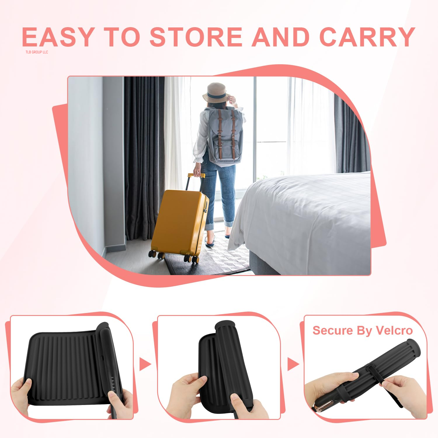 Large Silicone Heat Resistant Mat, Professional Hot Hair Tools Mat for Curling Iron, Flat Iron, Hair Straightener, Portable Hot Pad Cover with Velcro for Travel Home Salon(11.8" X 9.0")