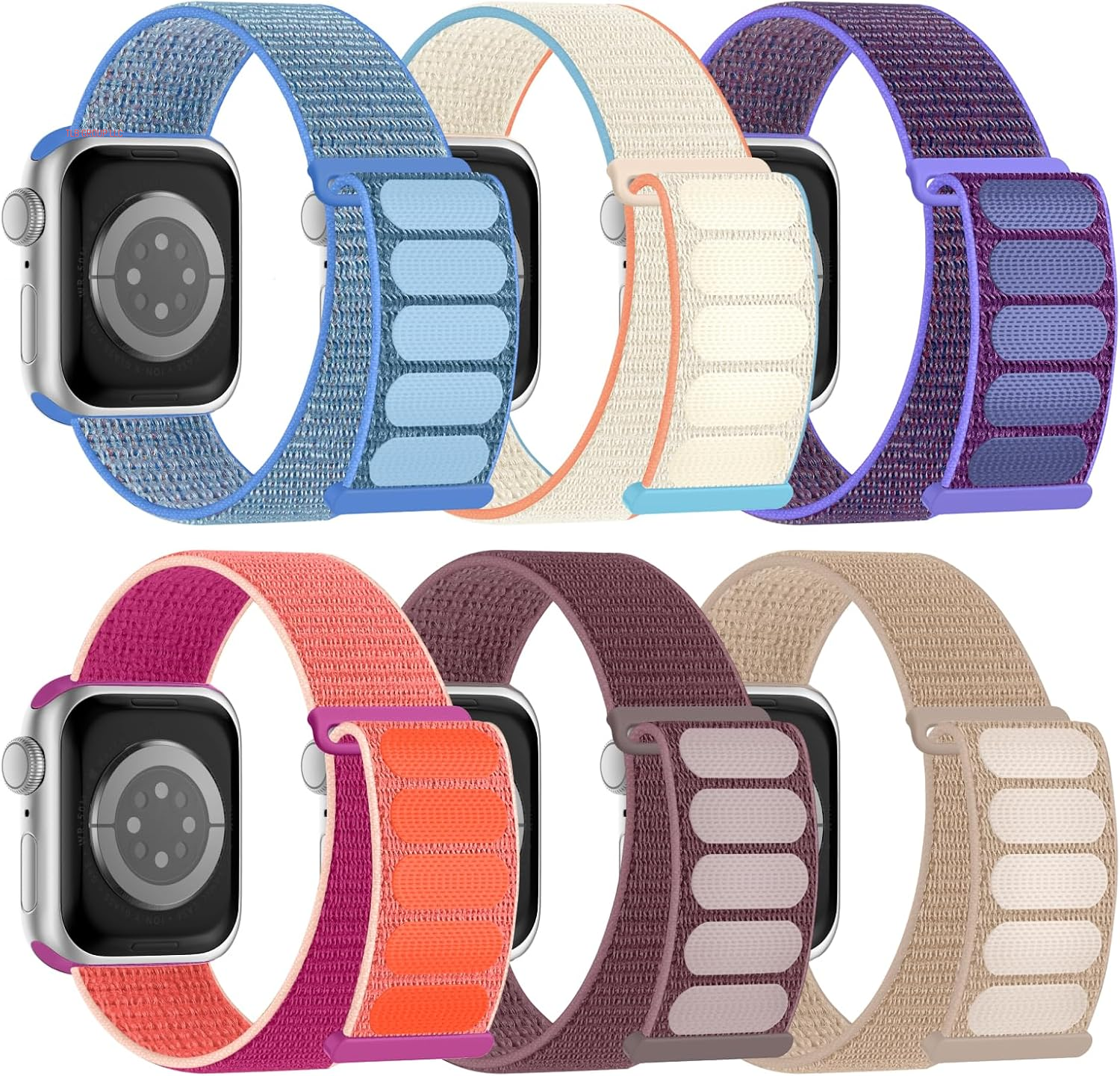 6 Pack Sport Nylon Loop Band Compatible with Apple Watch Bands 38Mm 40Mm 41Mm 42Mm 44Mm 45Mm 46Mm 49Mm for Women Men, Adjustable Breathable Braided Straps for Iwatch Series 10/9/8/7/6/5/4/3/Se/Ultra
