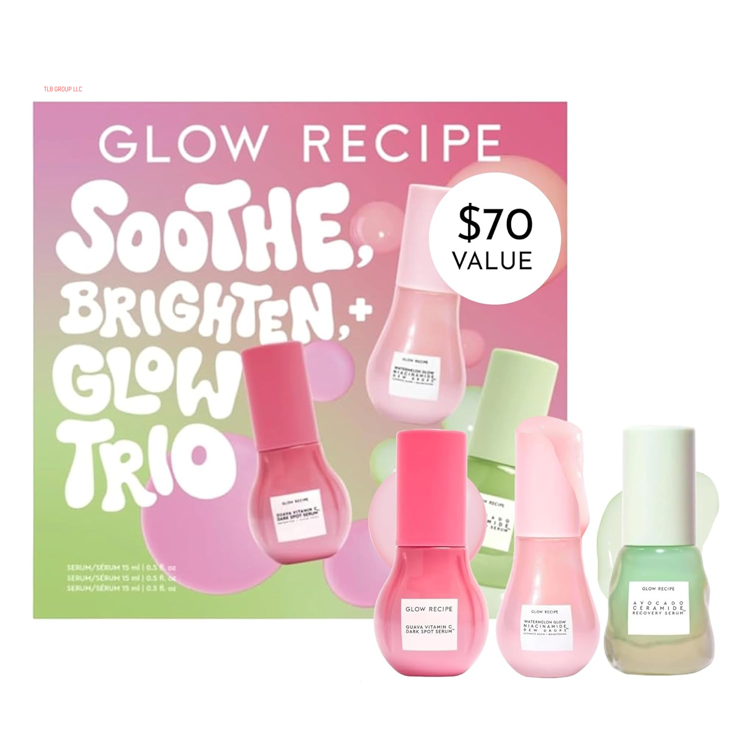 Soothe, Glow & Bright Gift Set - Dew Drops Hydrating Niacinamide Serum + Avocado Ceramide Barrier Repair + Guava Dark Spot Vitamin C Serum - Korean Skincare Travel Kit (3 Count)