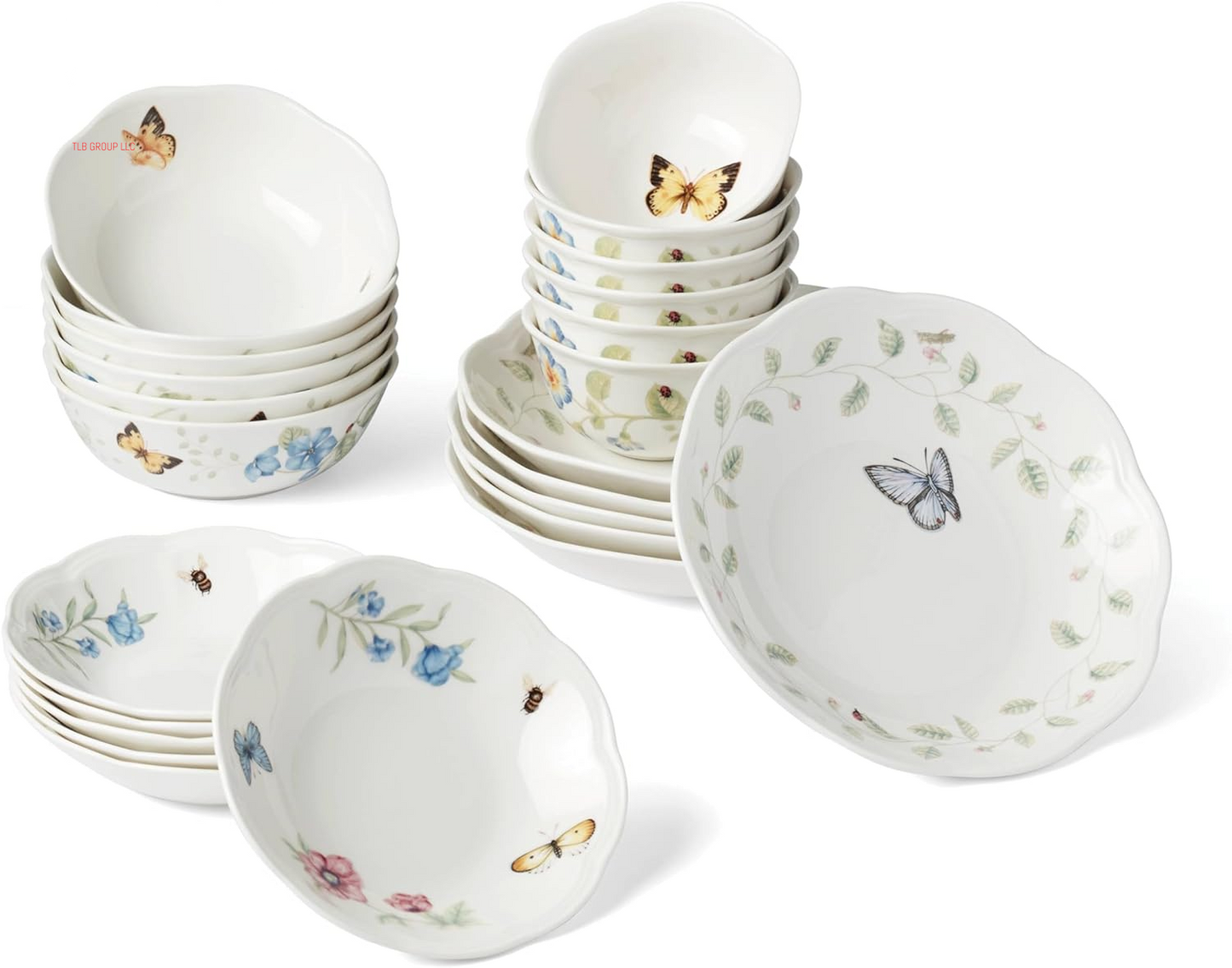 817046 Butterfly Meadow 6-Piece Tidbit Plate Set, White, 3.05 LB
