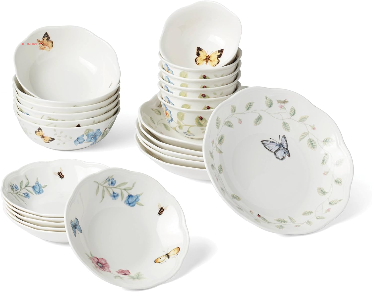 817046 Butterfly Meadow 6-Piece Tidbit Plate Set, White, 3.05 LB