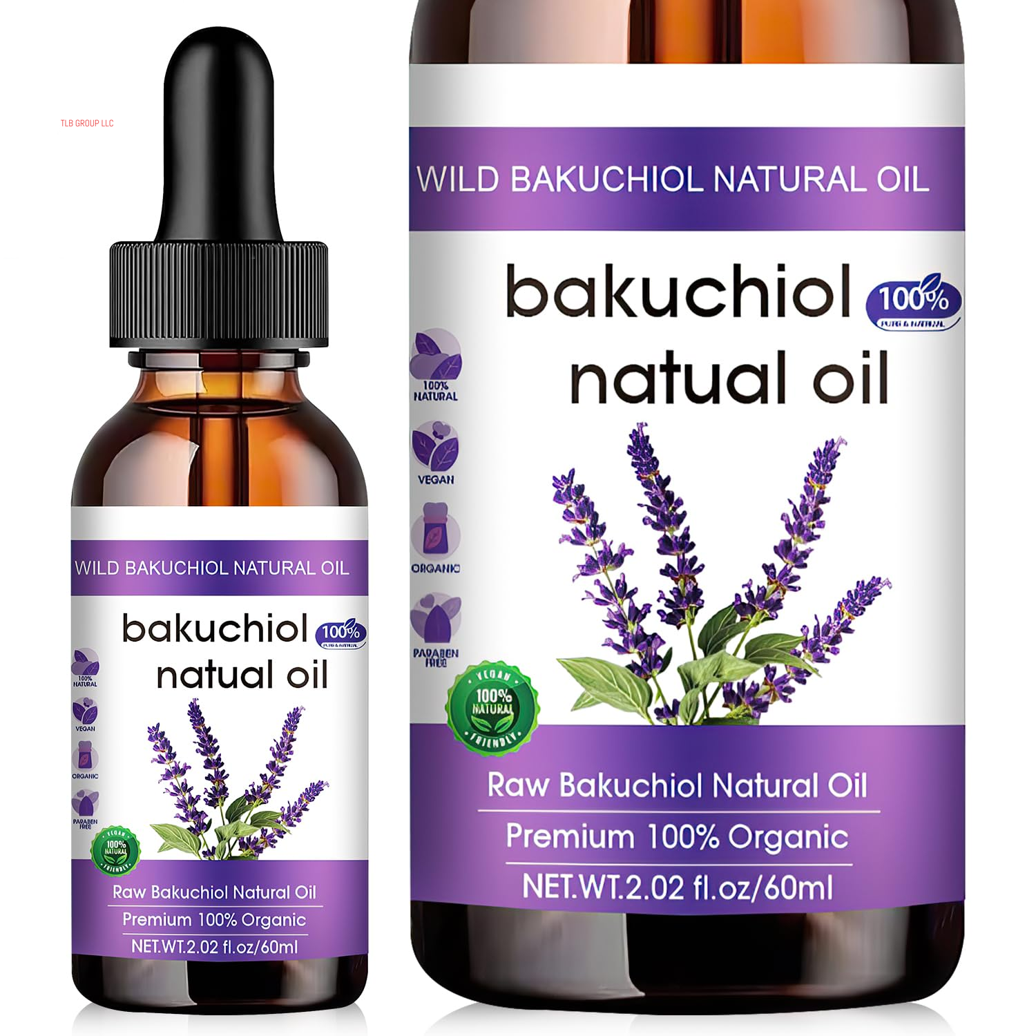 Bakuchiol Oil Organic, Natural Bakuchiol Serum for Face, Vegan Retinol Alternative with Squalane, Sensitive Skin Safe Soothes Irritated Skin, Reduces Fine Lines, Wrinkles(2Pcs- 2 Fl.Oz)