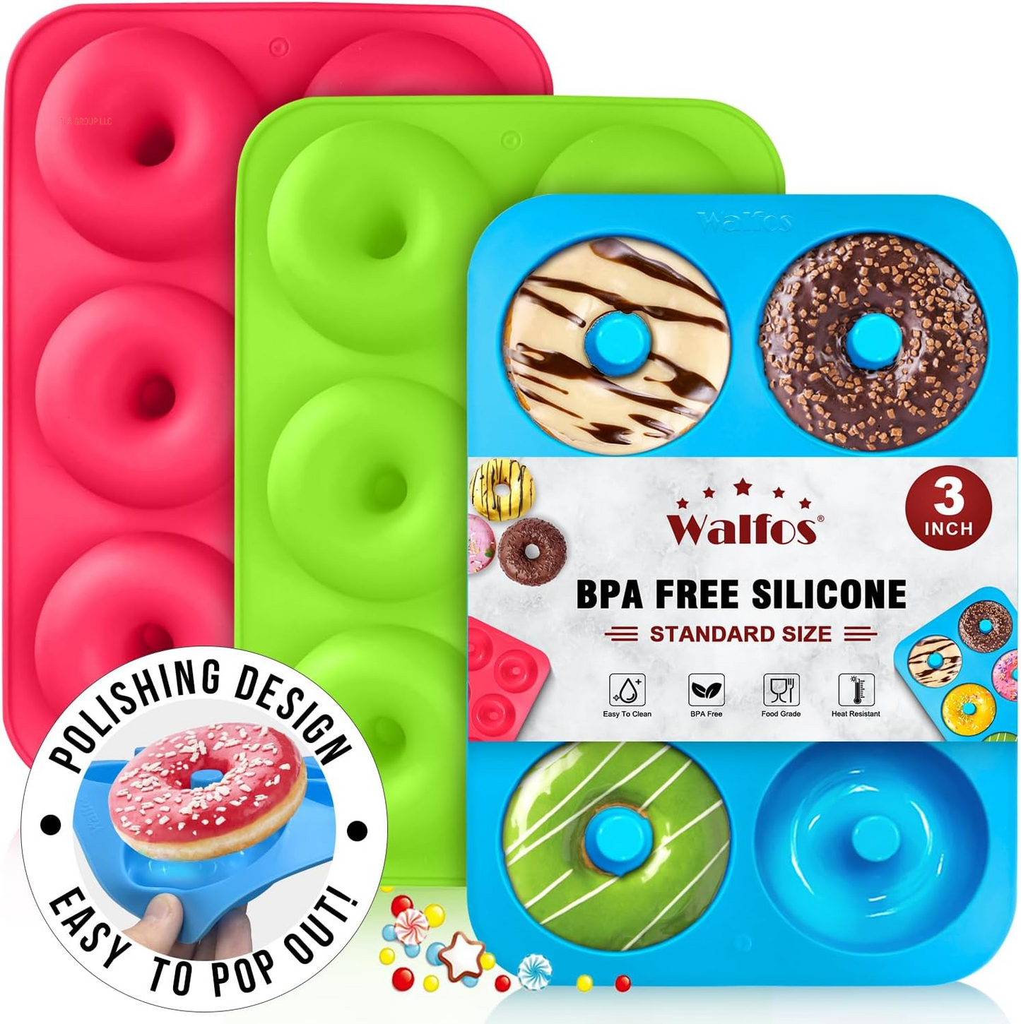 Silicone Donut Mold - Non-Stick Silicone Doughnut Pan Set, Just Pop Out! Heat Resistant, Make Perfect Donut Cake Biscuit Bagels, BPA FREE and Dishwasher Safe, Set of 3
