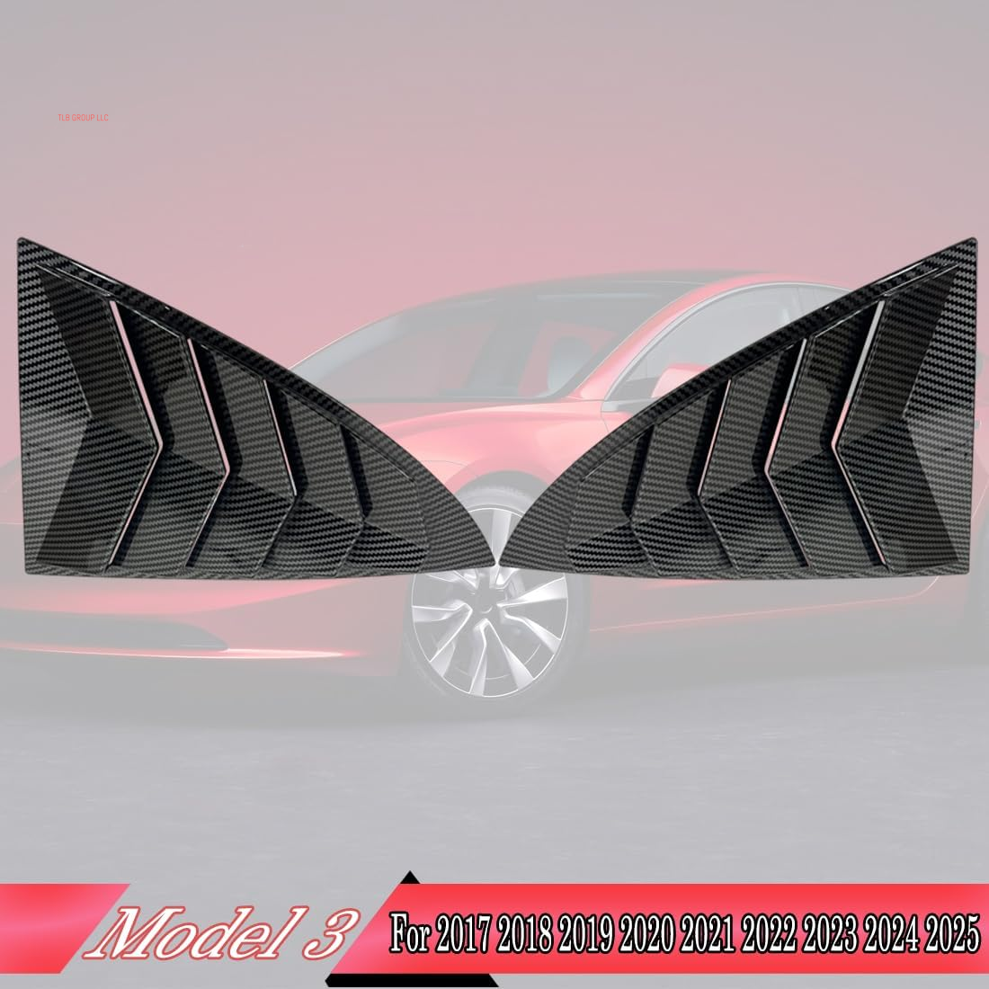 Window Louver，2Pcs Side Vent Window Louvers for Tesla Model 3 2017-2025, ABS Print Sport Window Decorative Covers, Exterior Trim Accessories - Carbon Fiber