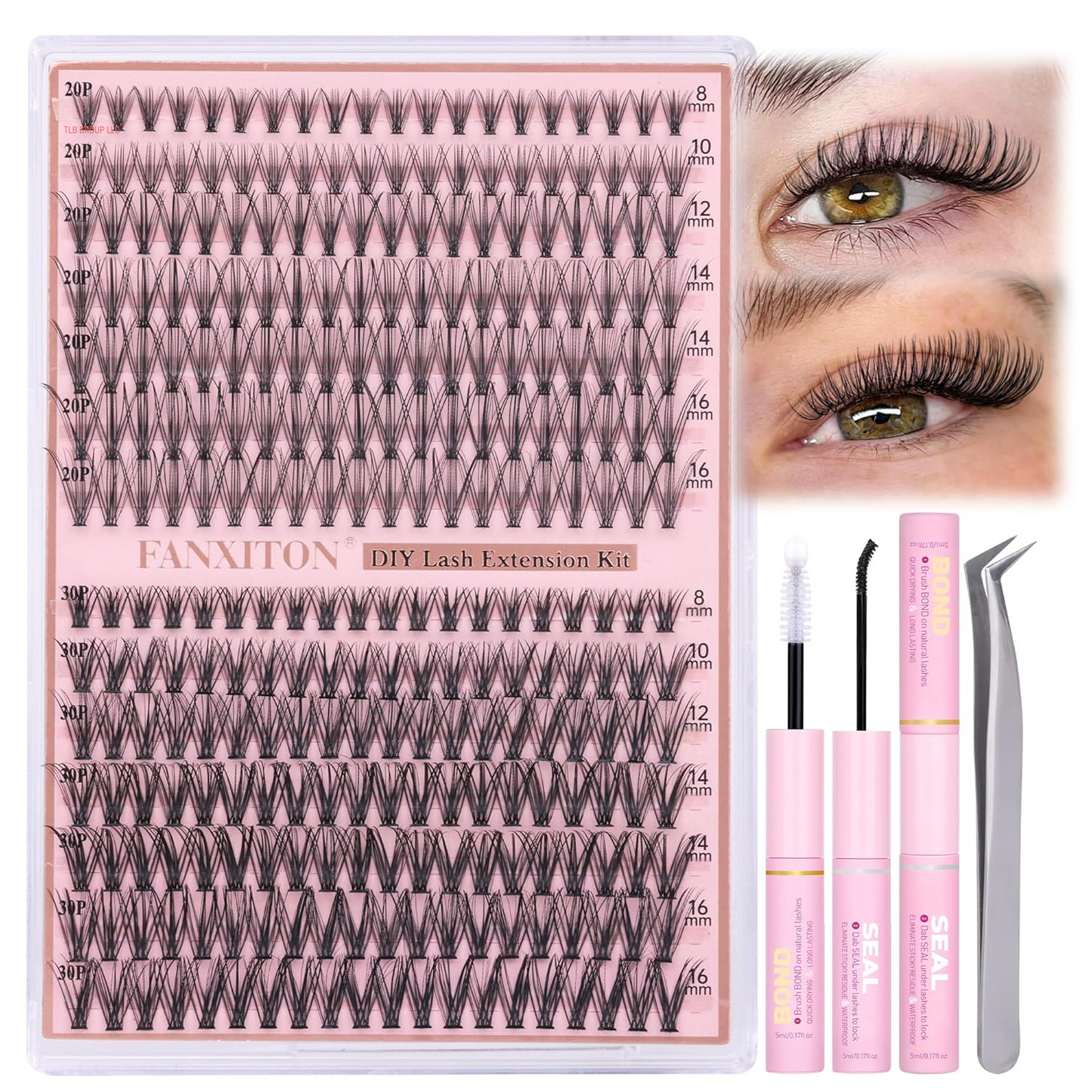 DIY Lash Extension Kit 40D+50D Volume Lash Clusters Kit with Lash Bond and Seal 280 Pcs Thick Individual Lashes 9-16 Mm D Mink Lashes Cluster, Lash Cluster Remover and Tweezers by