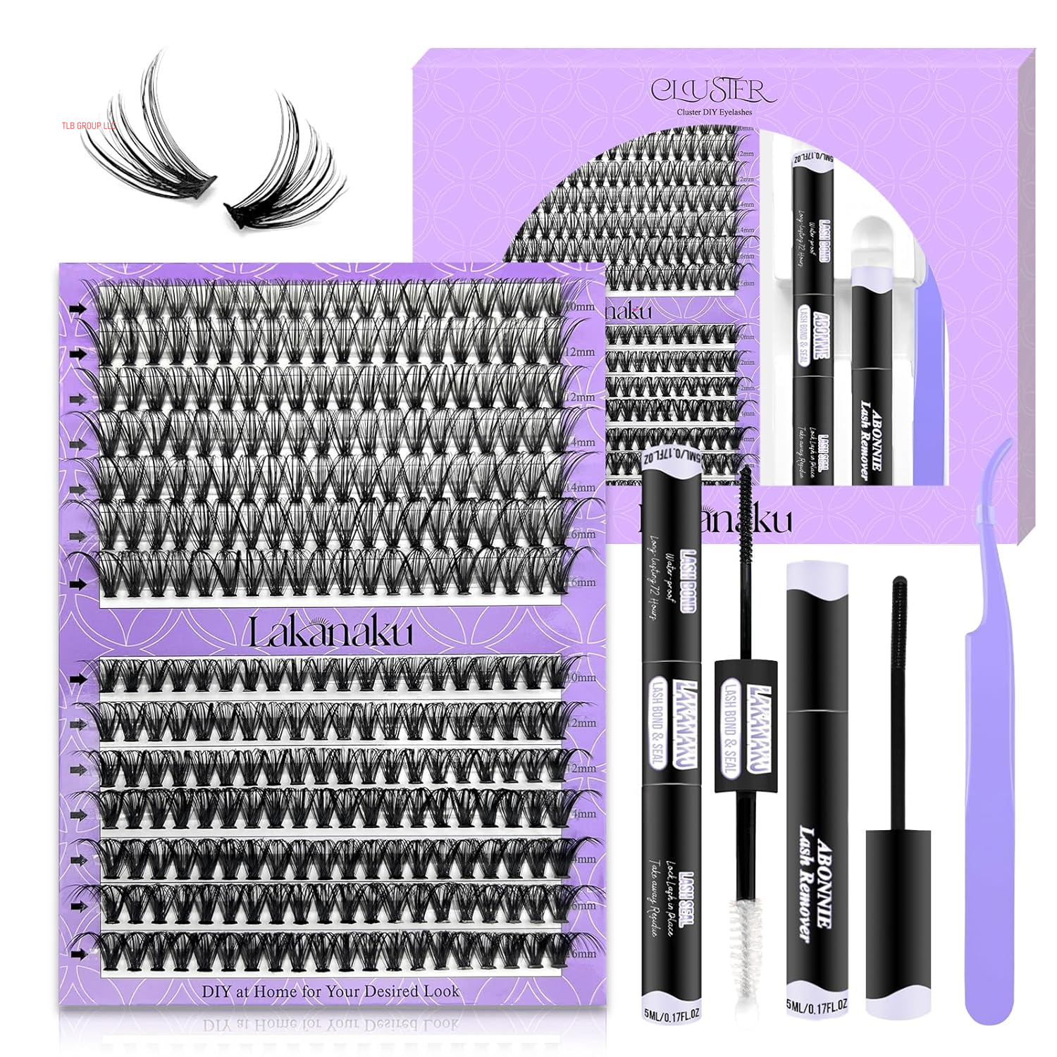 DIY Lash Extension Kit,280 Pcs Cluster Lash Extensions, 10-16Mm Mix Wispy Lash Clusters, 40D+50D D Curl Lash Clusters Kit with Bond and Seal and Tweezer and Remover,Fluffty Lash Extensions
