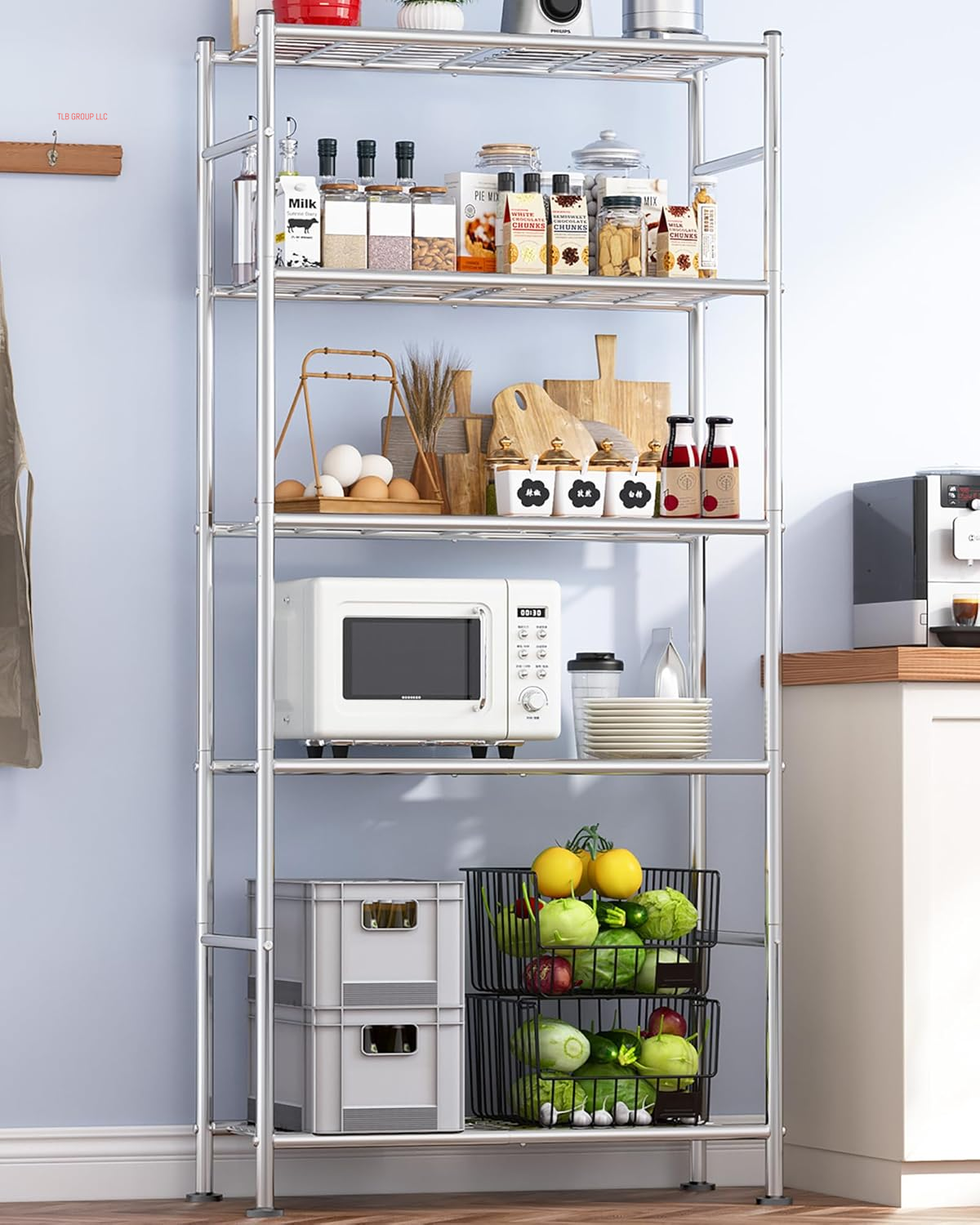 Storage Shelves - 5 Tier Shelf Organizer, Heavy Duty Garage Shelving Unit with Leveling Feet, Stable Metal Shelves Organizer for Pantry, Kitchen and Closet, 33.0" W X 12.6" D X 72.0" H, Black