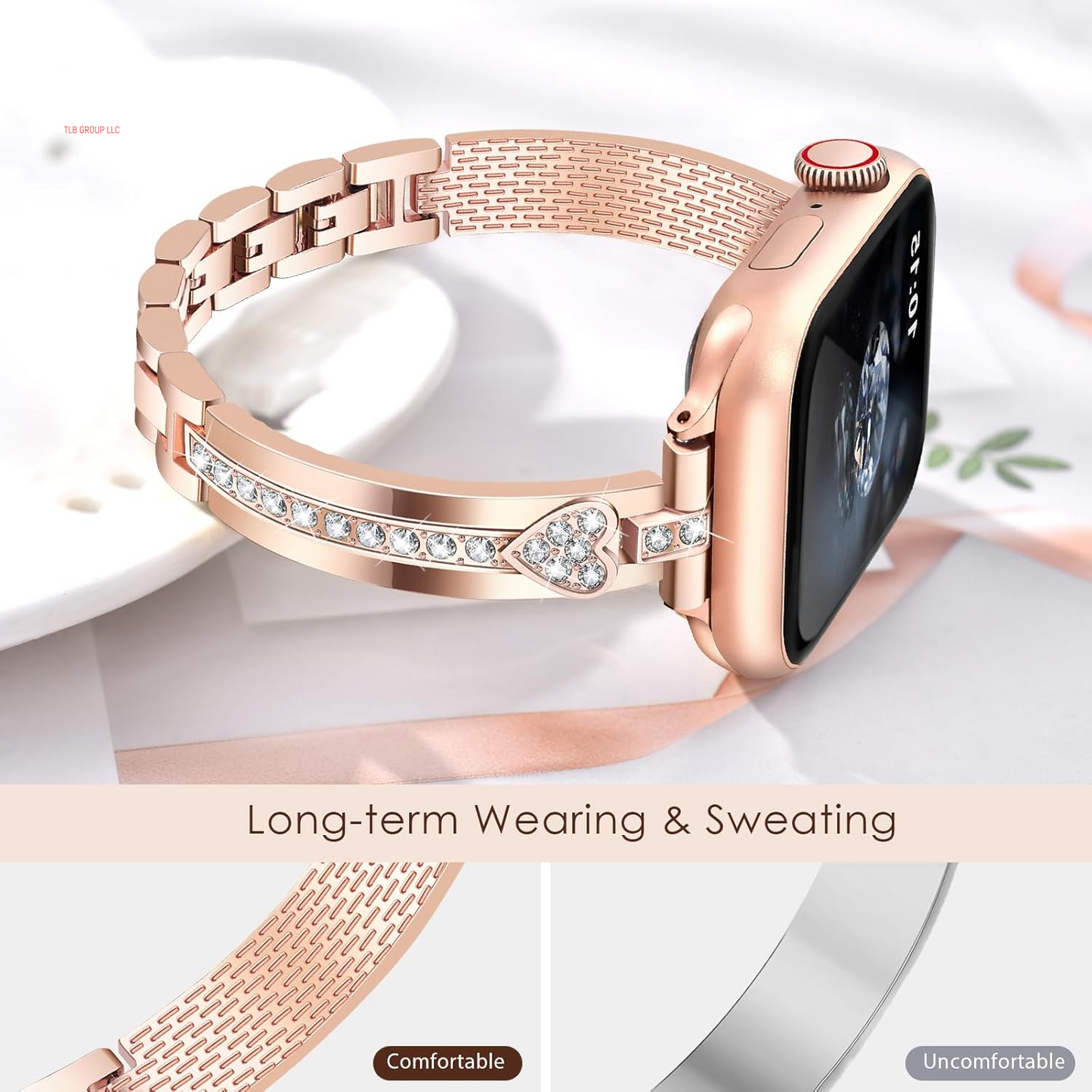 Love Bracelet Compatible with Apple Watch 40Mm/38Mm/41Mm/42Mm Series 10 9 8 7 SE Series 6 5 4 Bands Women Metal Iwatch Wrap Jewerly Ape Watch Strap Slim Bands for Apple Watch 3 2 1-Rose Gold