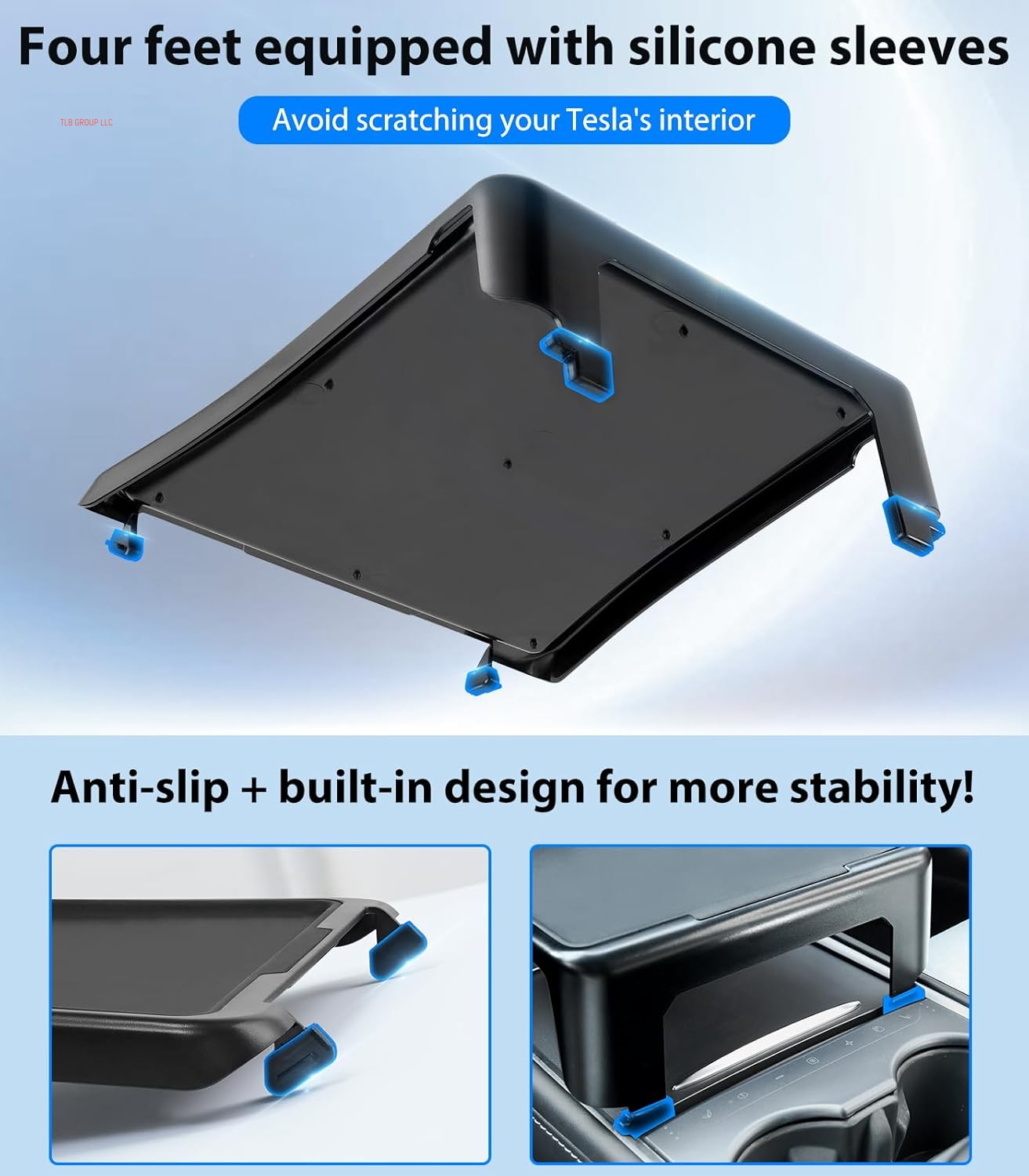 Tesla Table for Tesla Model Y Model 3 Accessories 2024 2023 2022 2021, 2-In-1 Car Center Console Food Tray Desk for Eating & Dashboard Storage Organizer, Removable Silicone Pad (Only for Tesla)