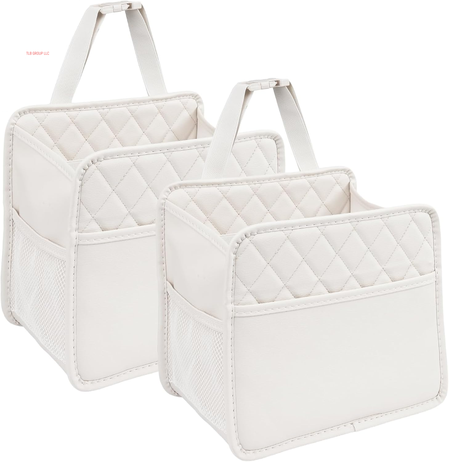 Back Seat Car Organizer, Large Car Seat Organizer with Cup Holders Multifunctional over the Car Seat Organizer Backseat Hanging Leather Car Seat Organizers and Storage Bags(Beige 1Pack)