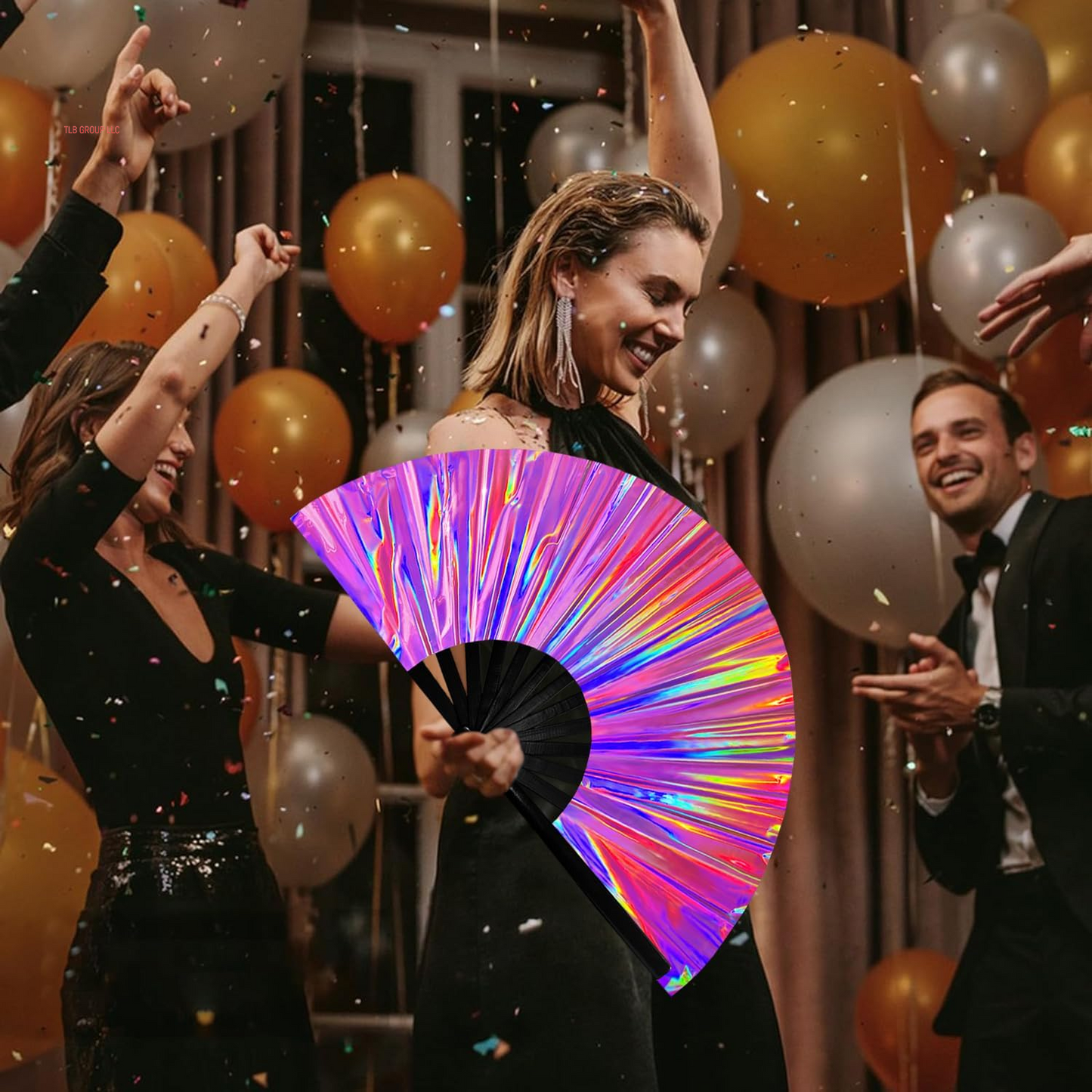 1Pcs Boots on the Ground Fan, 2025 New Line Dance Popping Fan,Holographic Purple Laser Colors Hand Fan,Clap Fans for Line Dancing,Clack Handheld Large Folding Hand Rave Fan