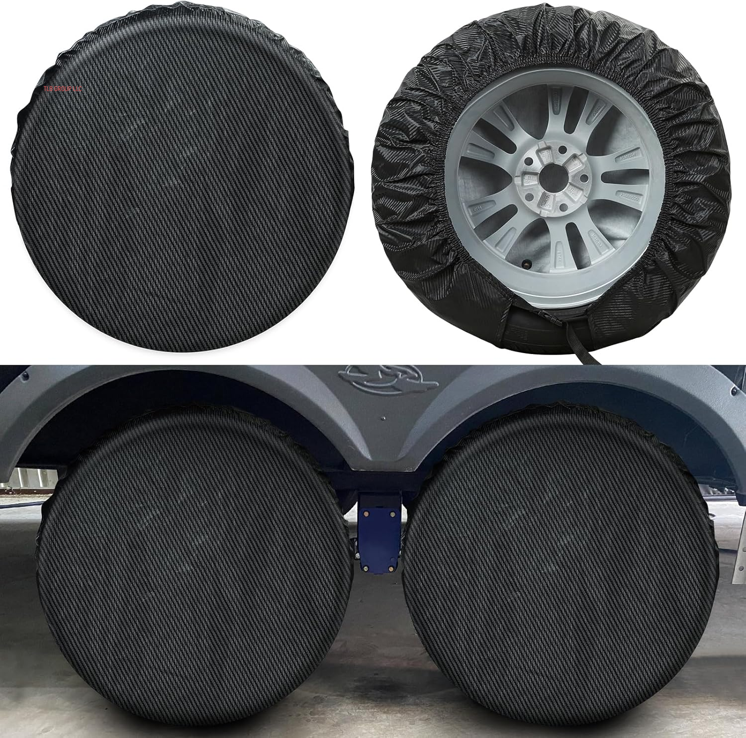 Tire Covers 4 Pack, Tough Tire Wheel Protector for Truck, SUV, Trailer, Camper, RV, Carbon Fiber Spare Tire Cover Sun Rain Snow Protector, Universal Fits Tire Diameters 24-26.5 Inches, Black