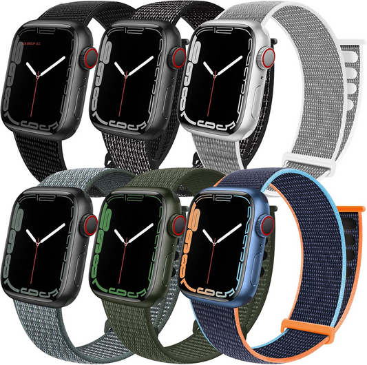 6 Pack Sport Loop Band Compatible with Apple Watch 38Mm 40Mm 41Mm 42Mm 44Mm 45Mm 46Mm 49Mm for Iwatch Ultra Series 10 9 8 7 6 5 SE 4 3 2 1 Strap Nylon Women Men Stretchy Braided Wristband Breathable