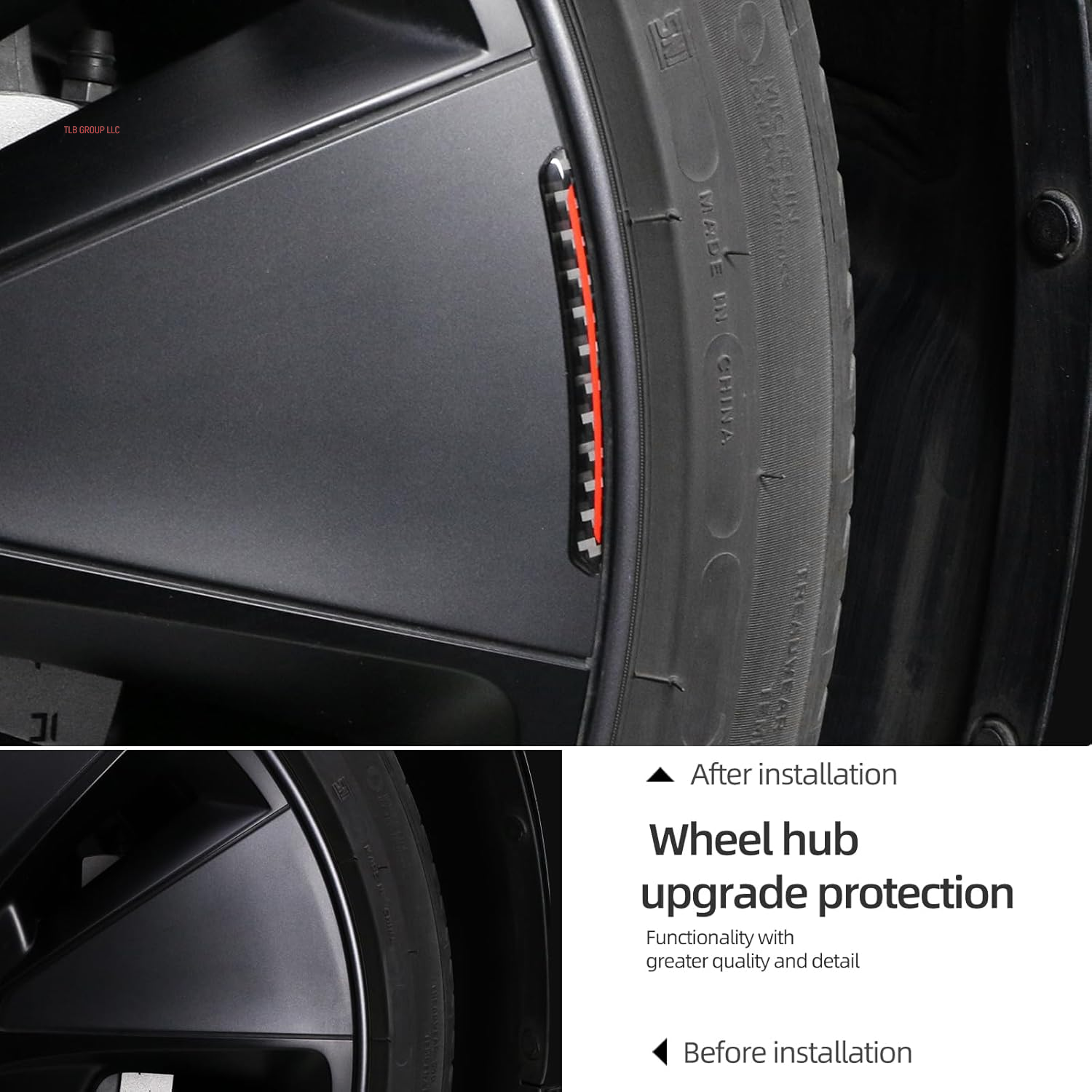 Car Wheel Rim Decal Stripe Compatible with Tesla Model 3 Highland Model Y Juniper Model S X Carbon Fiber Performance Emblem Reflective Sticker Exterior Accessories (Black)