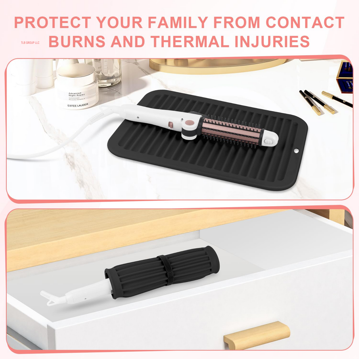 Large Silicone Heat Resistant Mat, Professional Hot Hair Tools Mat for Curling Iron, Flat Iron, Hair Straightener, Portable Hot Pad Cover with Velcro for Travel Home Salon(11.8" X 9.0")