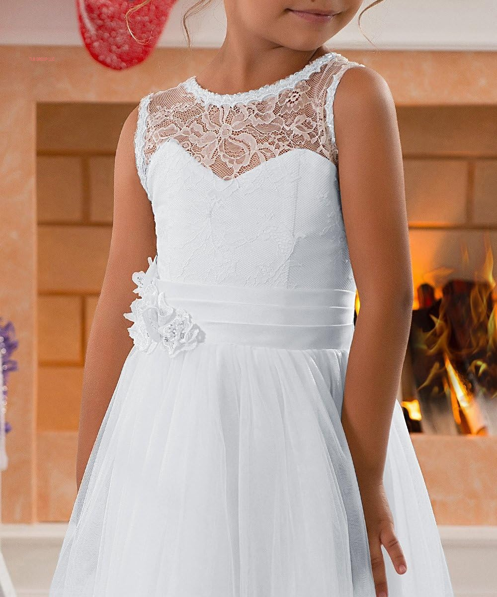 Lace Embellished A-Line Sleeveless Girls Wedding Party Dresses