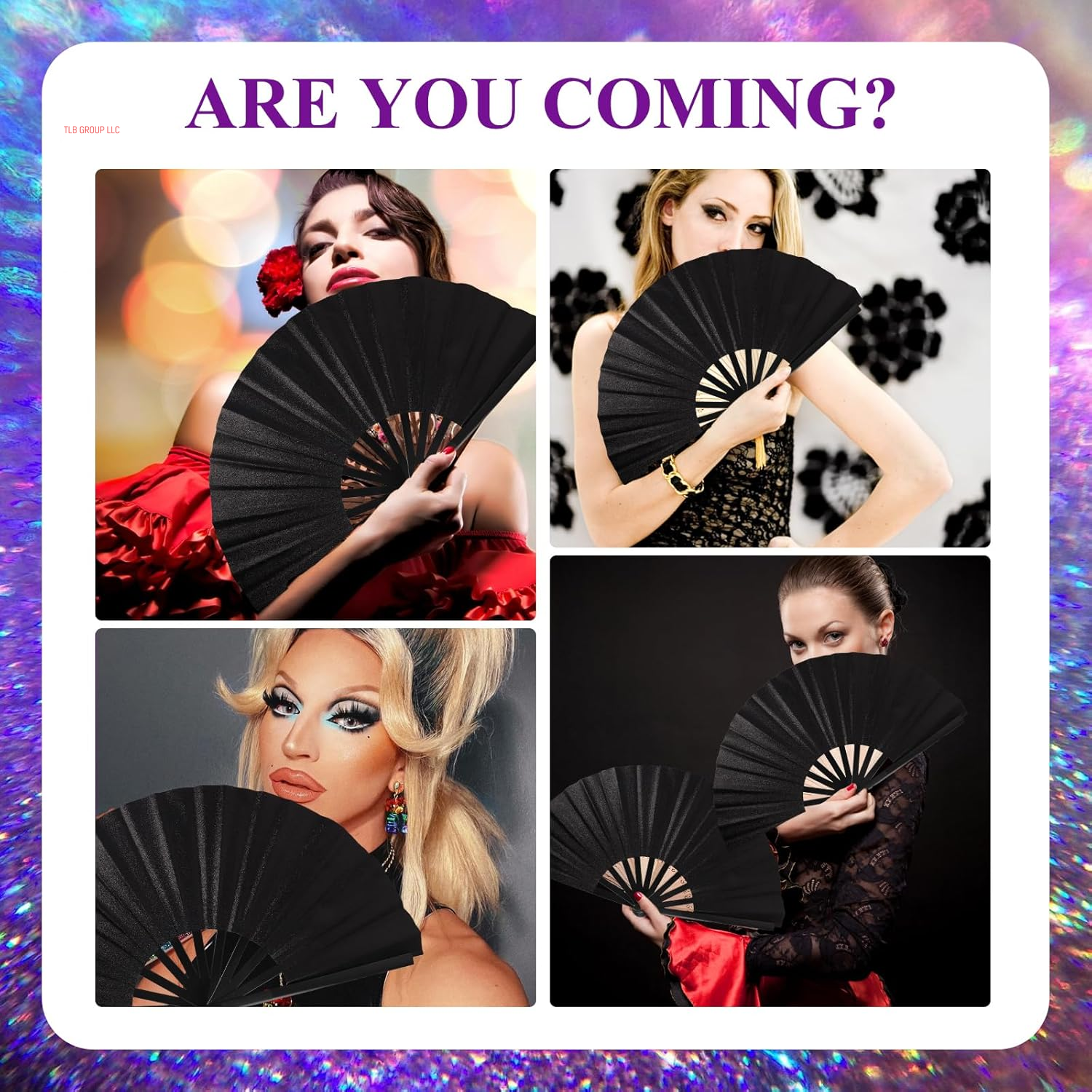 2 Pcs Clack Fans for Line Dancing, Large Folding Hand Fan for Line Popping for Carnival, Halloween, Burlesque, Ladies Rainbow Costumes and Holiday Accessories