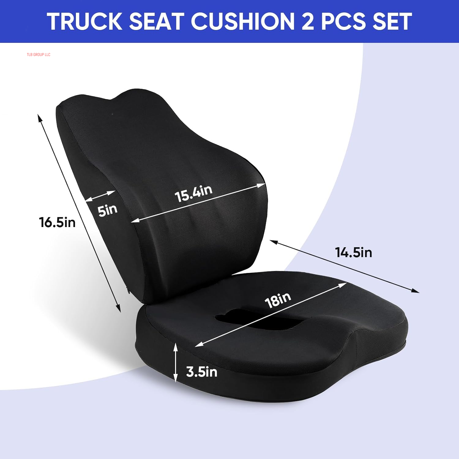 Truck Seat Cushion, 2PC 100% Memory Foam Seat Cushion for Truck Driver, Truck Driver Seat Cushion & Back Support, Semi Truck Accessories for Men -Seat Cushion-18X14.5X3.5In, Lumbar Cushion-16.5X15.4X5 TRUCK DRIVER