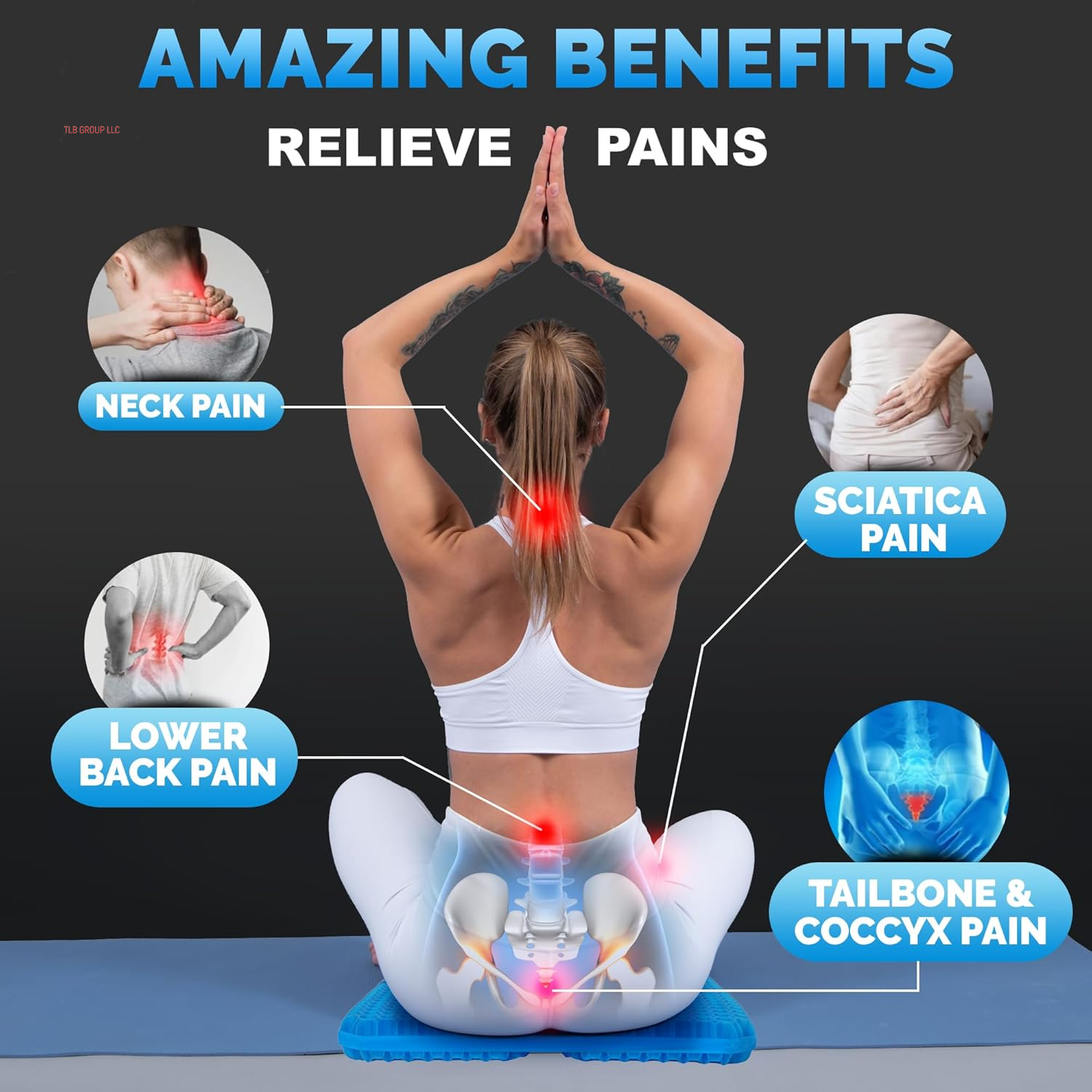 Gel Seat Cushions for Long Sitting- Extra Large & Ultra Thick(2" Inch)- Office Chair Cushion for Pressure Relief, Sciatica, Hip & Back Pain- Car Seat, Wheelchair, Truck Driver Seat - Non-Slip Ties TRUCK DRIVER