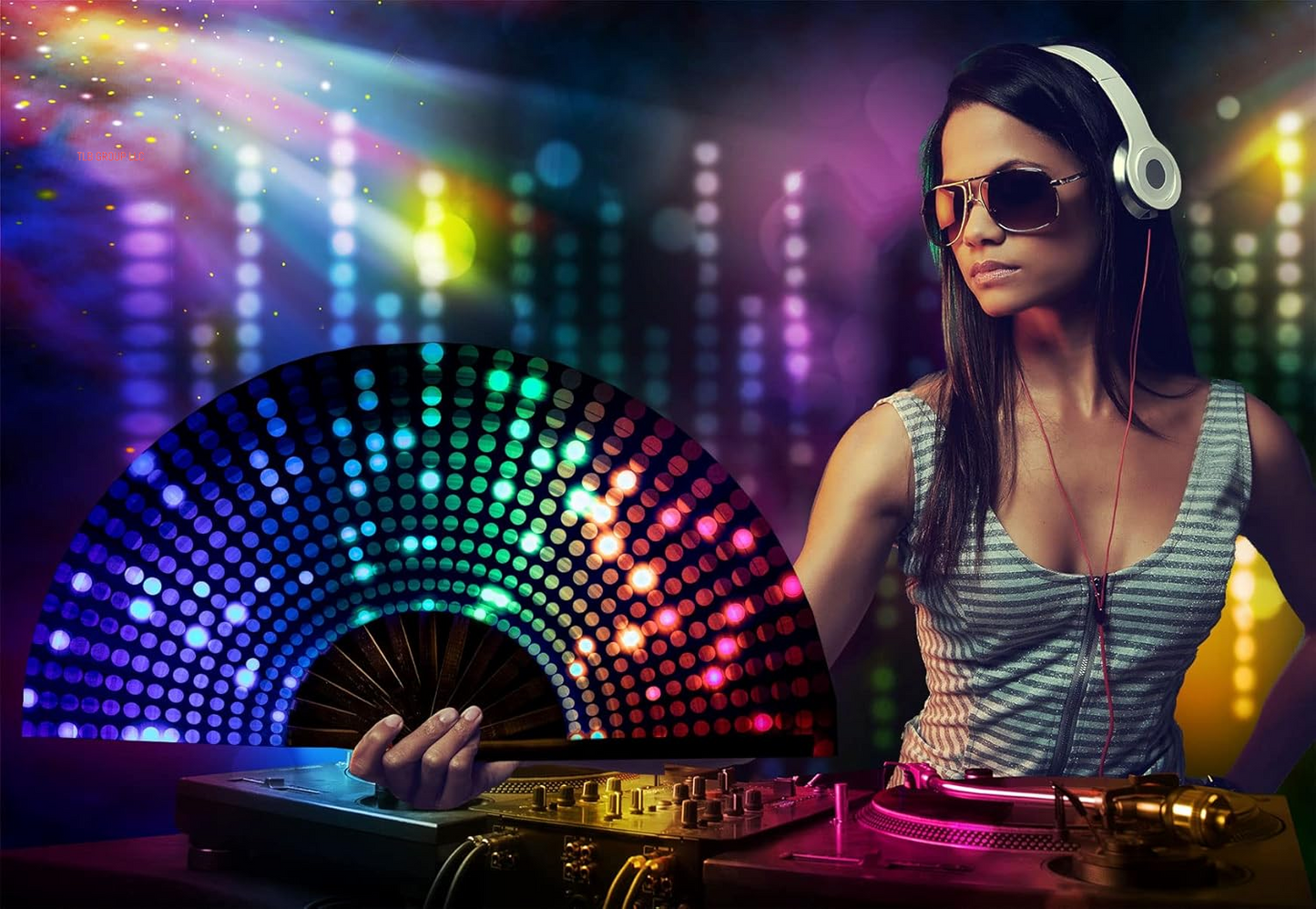 Large Folding Hand Rave Fan Popping Fan for Line Dancing Clacking Fans for Boots on the Ground Dance,Party,Decoration,Festival (DJ Lighting)