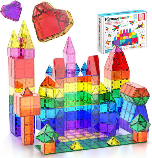 60 Piece Set 60Pcs Magnet Building Tiles Clear Magnetic 3D Blocks Construction Playboards - Creativity beyond Imagination, Inspirational, Recreational, Educational, Conventional