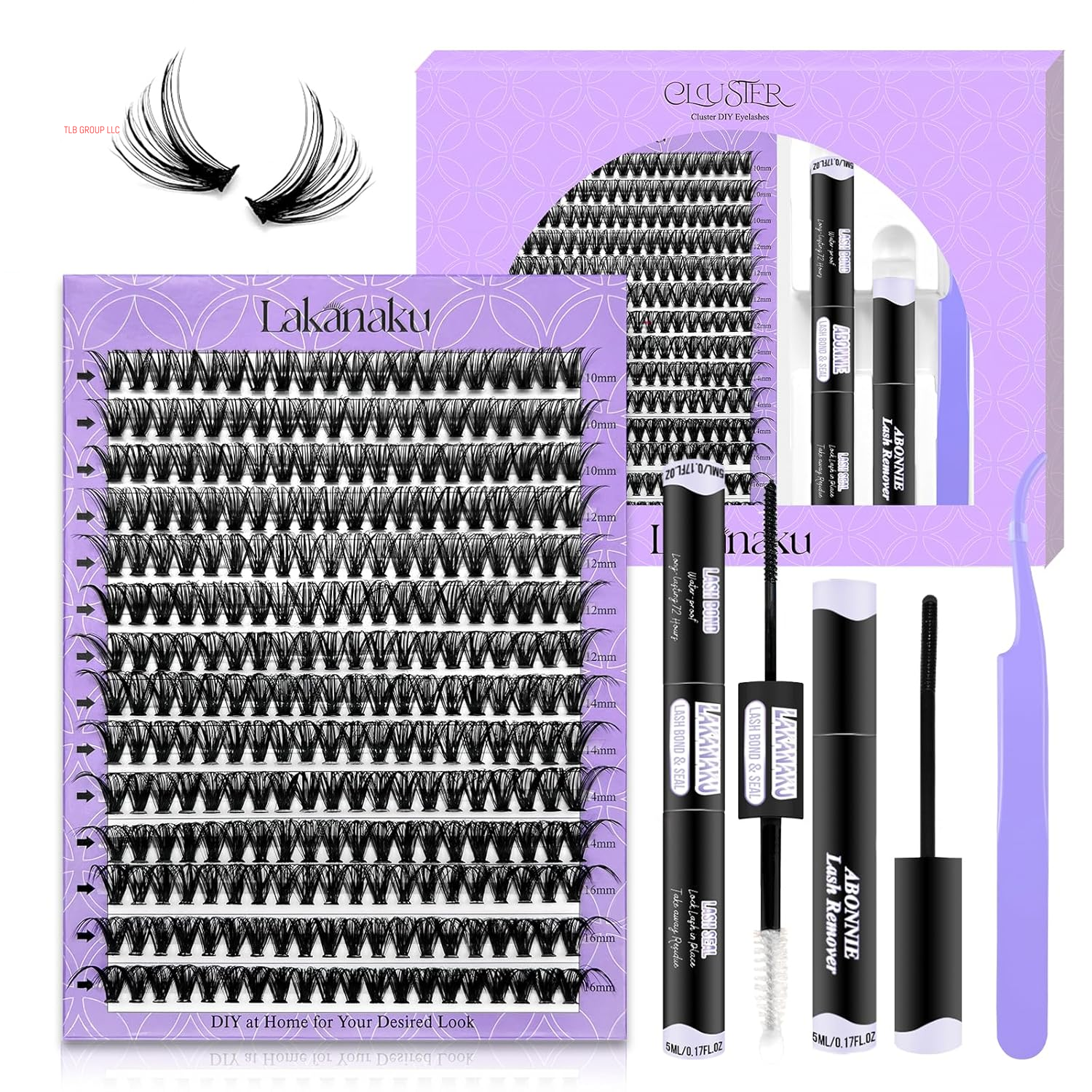 DIY Lash Extension Kit,280 Pcs Cluster Lash Extensions, 10-16Mm Mix Wispy Lash Clusters, 40D+50D D Curl Lash Clusters Kit with Bond and Seal and Tweezer and Remover,Fluffty Lash Extensions