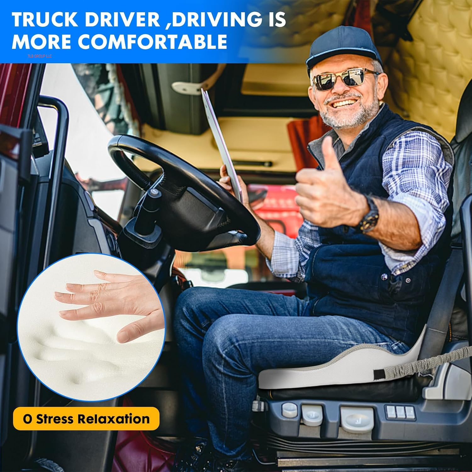X-Large Seat Cushion for Truck Driver, Upgraded Truck Seat Cushion for Long-Term Driving Back Support & Pain Relief, Greater Memory Foam with Non-Slip Washable Cover, Relieves Truck Car Sitting & Pain TRUCK DRIVER