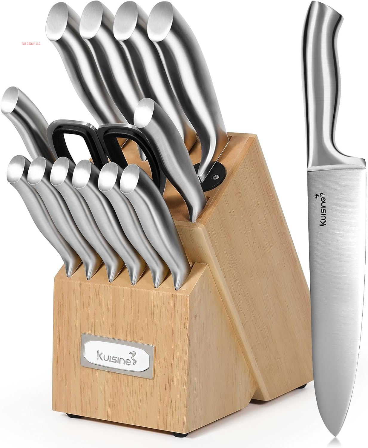 Chef Knife Set,High Carbon Stainless Steel Sharp Knife Set Ergonomic Handle,Kitchen Knife Block Set with Built-In Sharpener(Ivory Pro,15Pcs)