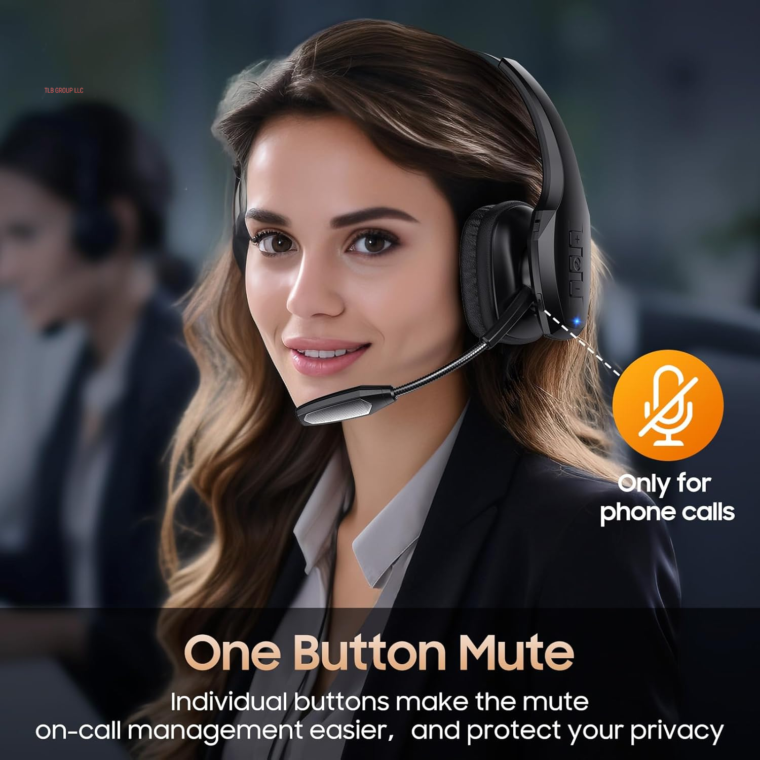 Trucker Bluetooth Headset, Wireless Headset with Mic, Bluetooth Headsets with Dual Noise Cancelling Microphone & Mute Button, 55Hrs Working Time PC Headsets for Cell Phones, Computer, Truck Driver