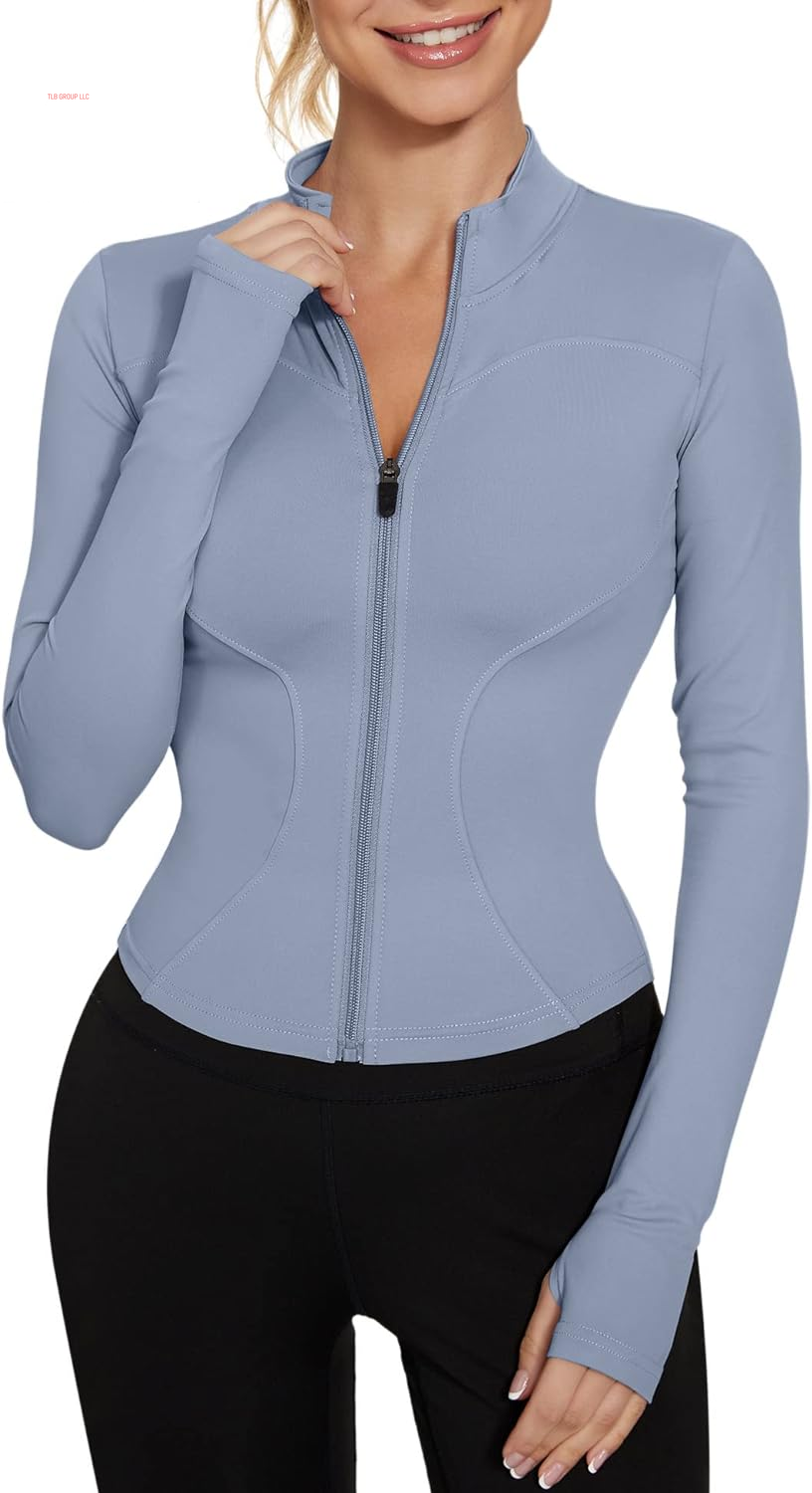Women'S Workout Jacket Lightweight Zip up Yoga Jacket Cropped Athletic Slim Fit Tops