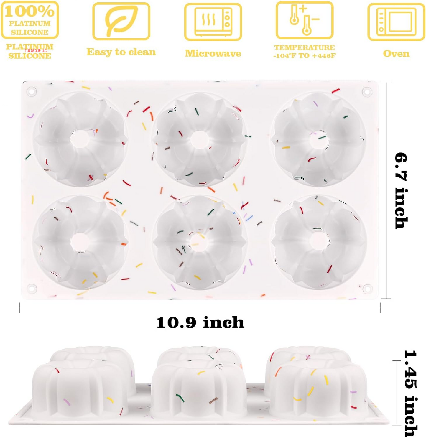 2 Pcs Mini Bundt Cake Pan, 6-Cavity Fluted Tube Cake Pan, Non-Stick Silicone Baking Mold for Cupcakes, Donuts, Muffins, Cornbread, Brownies, Jellies