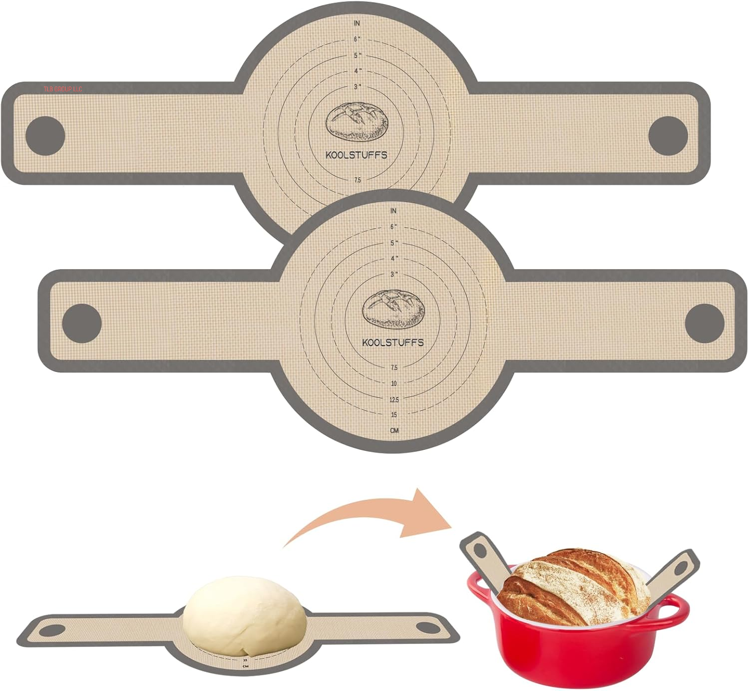 Silicone Bread Sling for Dutch Oven, 2 PCS Non-Stick & Easy Clean Reusable Silicone Bread Baking Mat with Long Handles, Easy to Transfer Sourdough Bread, BM02