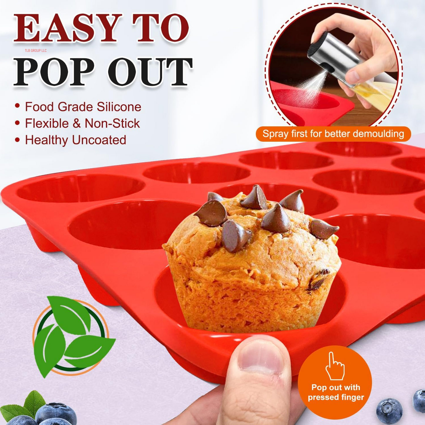 Silicone Muffin Pan - 12 Cups Regular Silicone Cupcake Pan, Non-Stick Silicone Great for Making Muffin Cakes, Tart, Bread - BPA Free and Dishwasher Safe