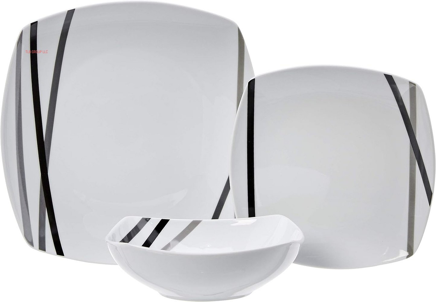 18 Piece Kitchen Dinnerware Set - Square Plates, Bowls, Service for 6 - Modern Beams