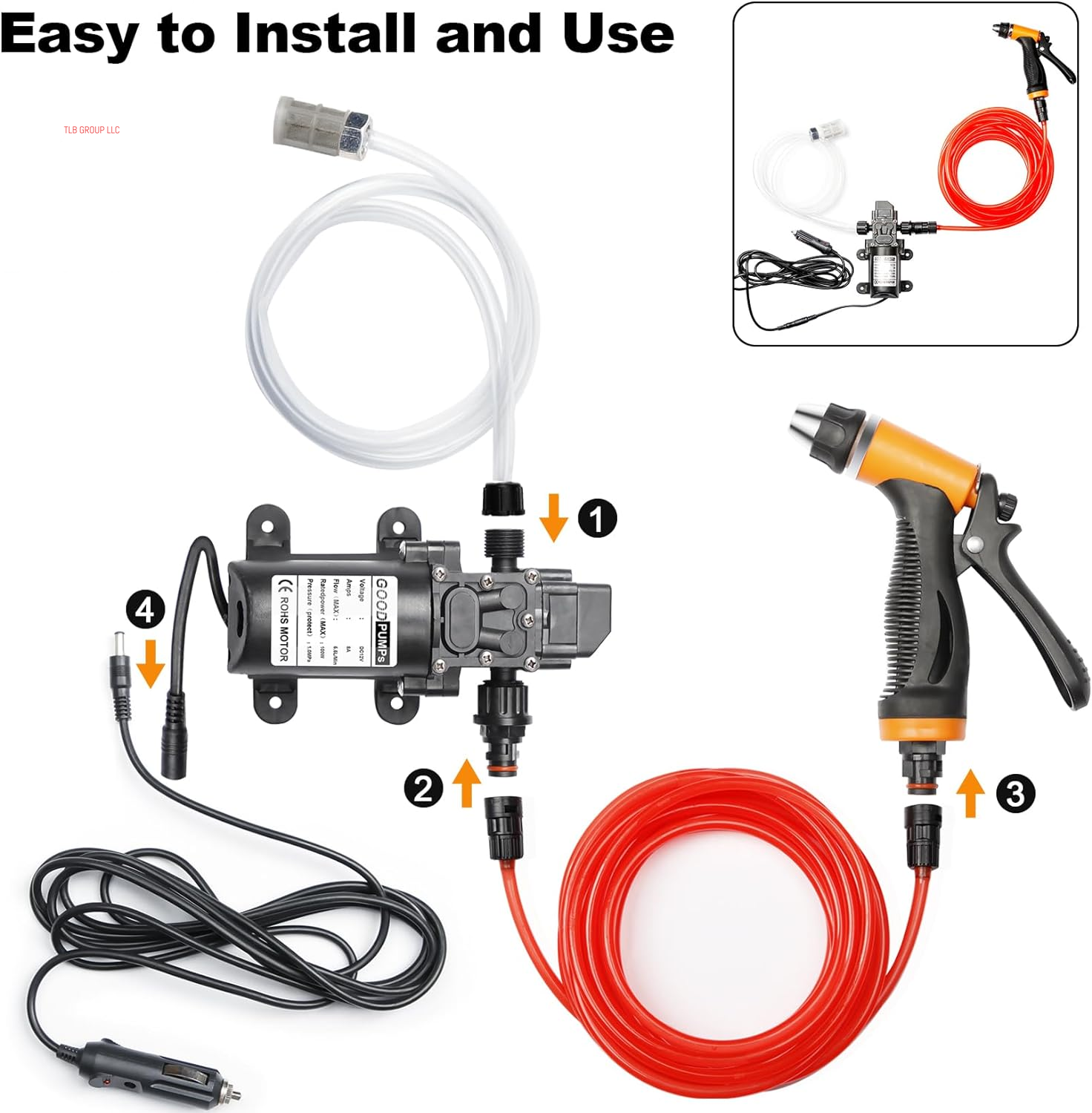 Portable Intelligent Electric Pressure Washer Pump 100W 160 PSI 12V Portable Pressure Powerful Washing Kit with 21.3 Feet PVC Hose for Home, Car, Garden, Projects (100 W-Black Hose)