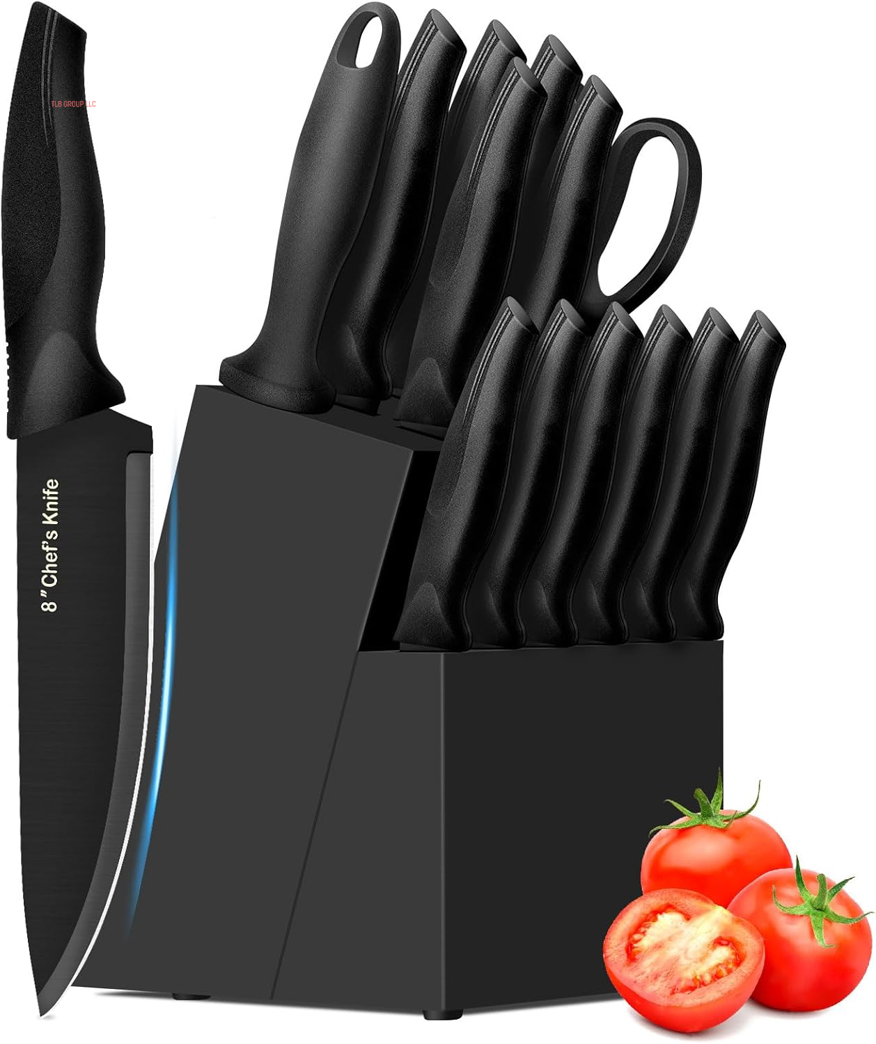 Knife Set, 14 Pieces Kitchen Knife Set, High Carbon German Stainless Steel, Dishwasher Safe Cutlery, Black