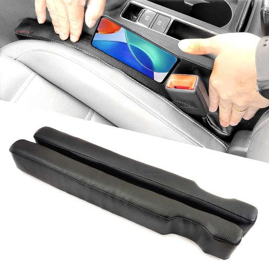 Leather Car Seat Gap Filler, 2 Pack Universal Gap Stopper/Catcher to Fill the Gap between Seat and Console Black Car Crevice Blocker Space Pad