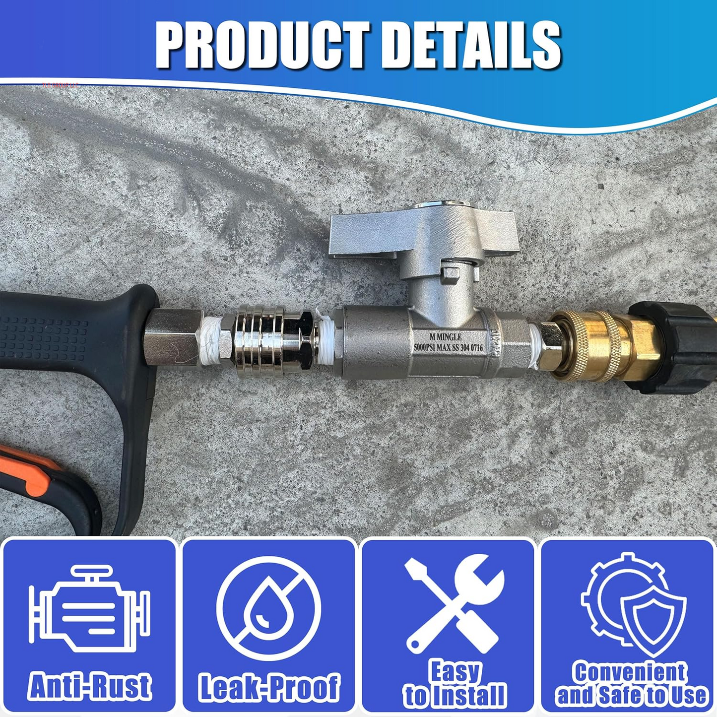 Ball Valve Pressure Washer, 3/8" Quick Connect Ball Valve for Power Washer Hose, 5000 PSI