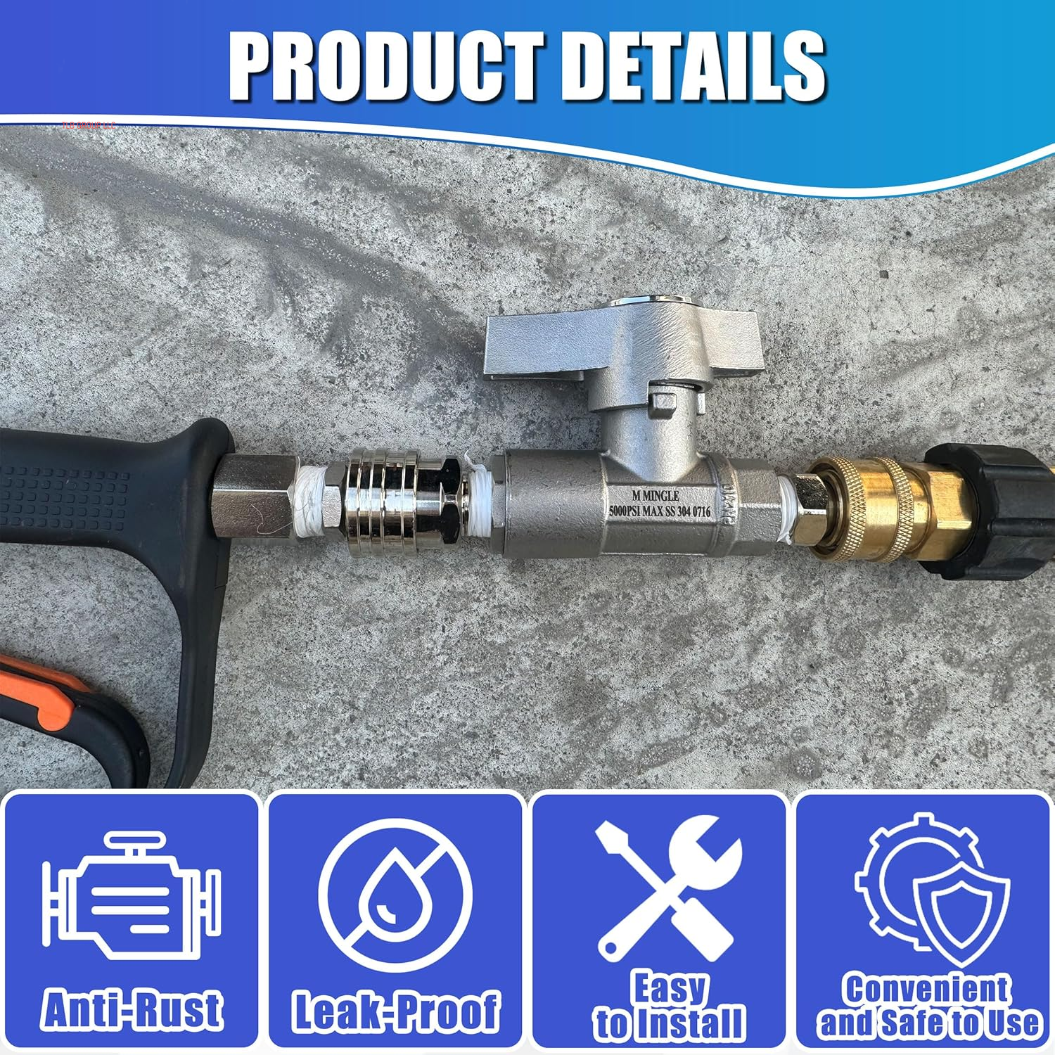 Ball Valve Pressure Washer, 3/8" Quick Connect Ball Valve for Power Washer Hose, 5000 PSI