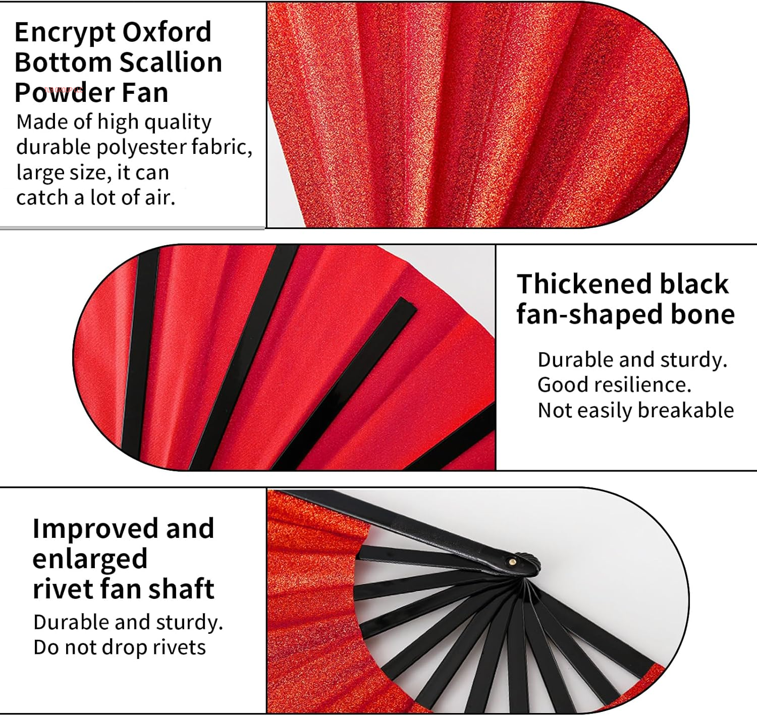 Large Glitter Rave Fans,Folding Fan Hand Fan Popping Fan for Line Dancing,Clacking Fans Clap Fans Festival Fans for Boots on the Ground Dance,Club,Party,Outdoor,Decoration (Red Glitter, 1Pack)