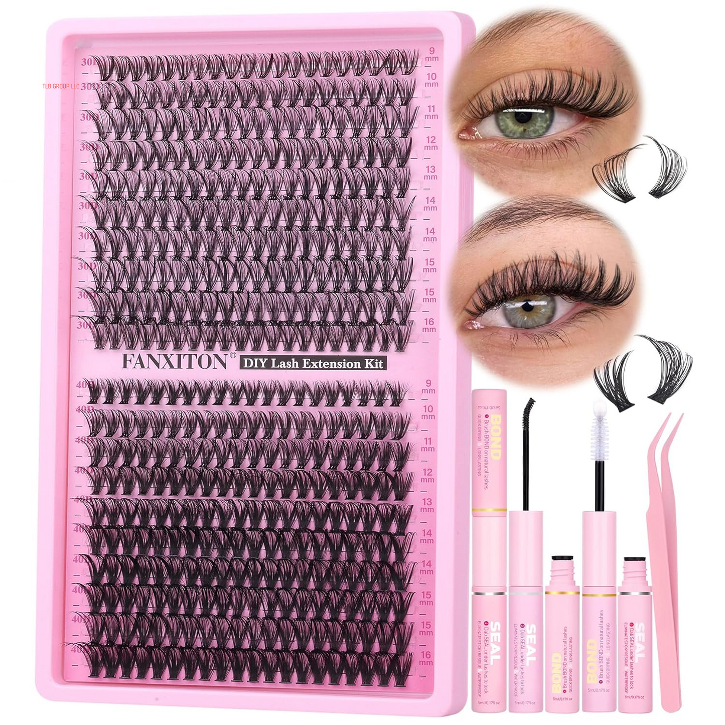 DIY Lash Extension Kit 40D+50D Volume Lash Clusters Kit with Lash Bond and Seal 280 Pcs Thick Individual Lashes 9-16 Mm D Mink Lashes Cluster, Lash Cluster Remover and Tweezers by